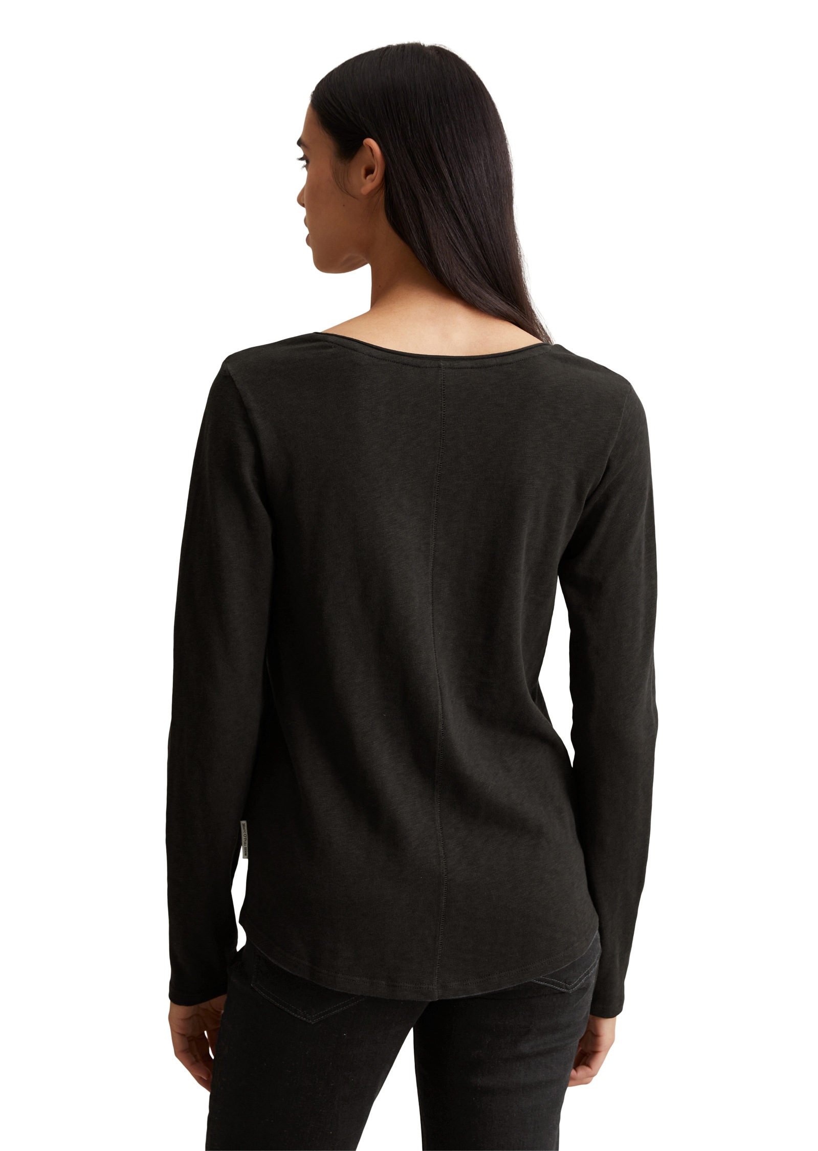 Marc OPolo DENIM Langarmshirt mit Rollkante am V-Ausschnitt günstig online kaufen