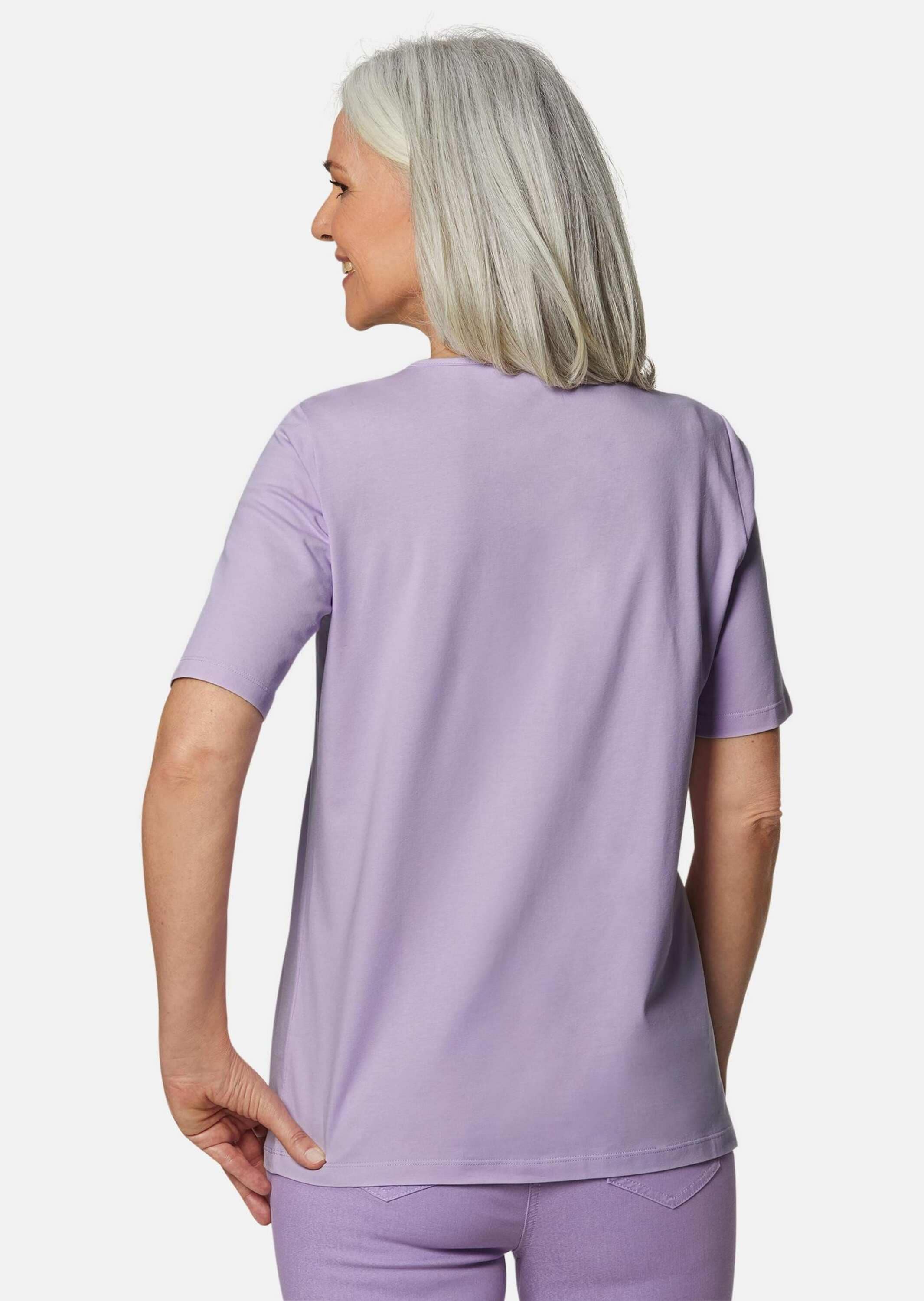 GOLDNER Kurzarmshirt »Kurzgröße Rundhalsshirt mit Häkelspitze«