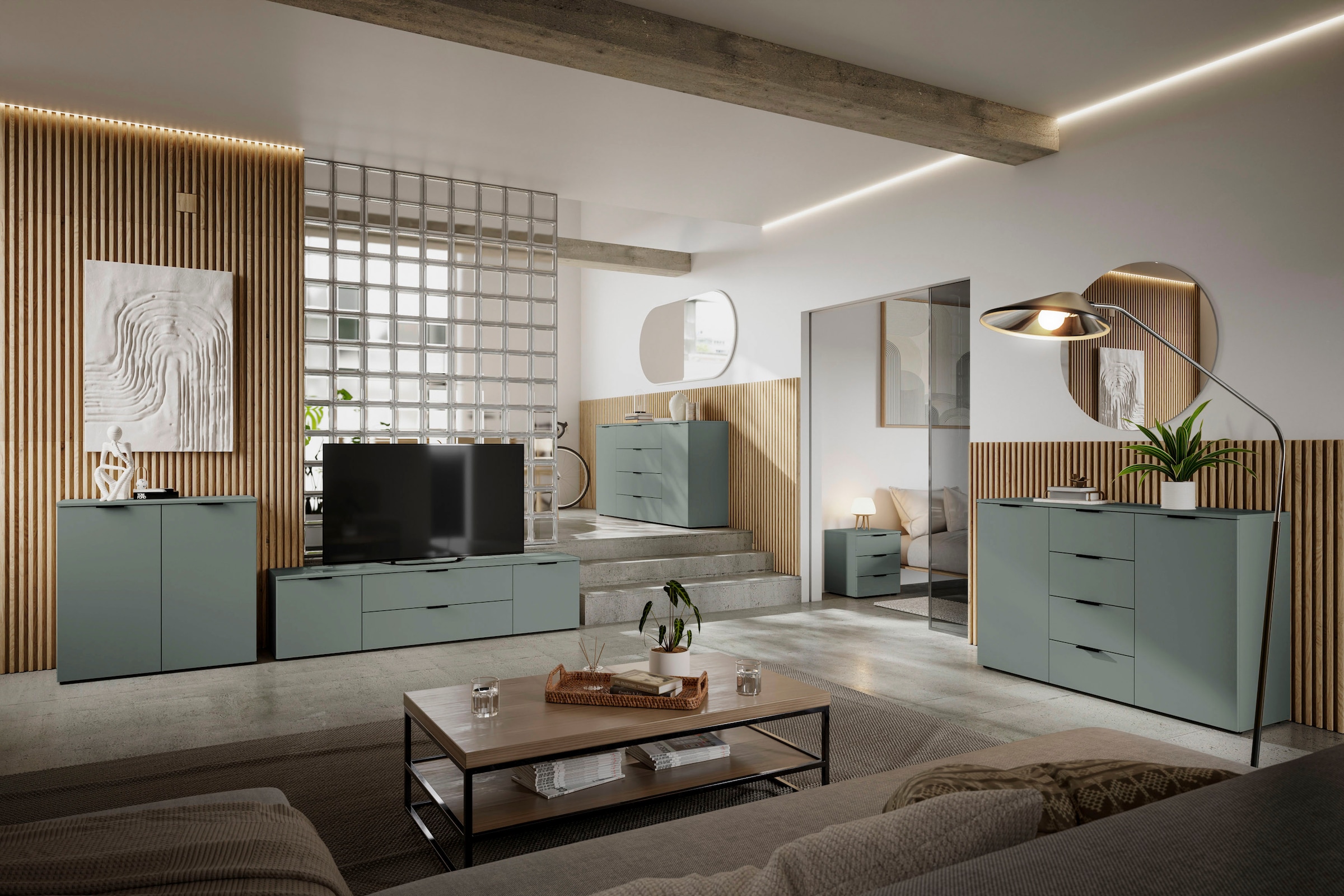 HBZ Sideboard »Linz Kommode, BxHxT 135x90x40cm«, (1 St.), Breite 135cm,Lip-Griff, Melaminbeschichtung
