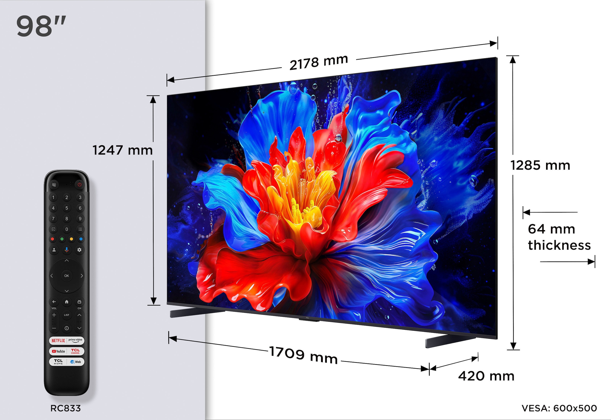 TCL QLED-Fernseher »98P81KX7«, 4K Ultra HD, Google TV-Smart-TV, 144Hz, Multi-HDR, Dolby Vision, Game Master, Smart TV, Apple TV, ONKYO