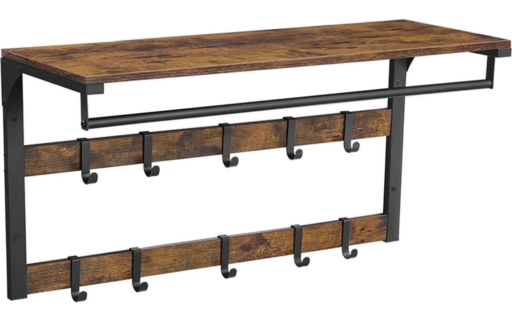 VASAGLE Wandgarderobe »im Industriestil mit Ablage 80 x 30 x 45 cm« Wandregal mit Kleiderstange und 10 Haken