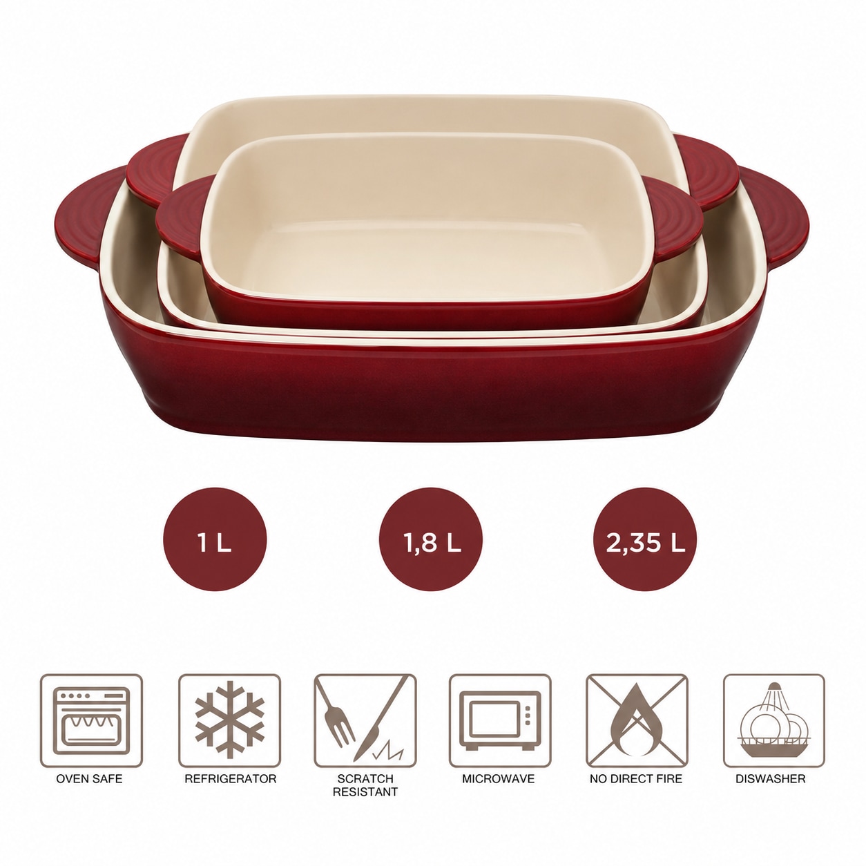 RESTO Kitchenware Backform »FORNAX Auflaufform-Set, 3-teilig, aus Keramik, rechteckig« Kratzbeständig
