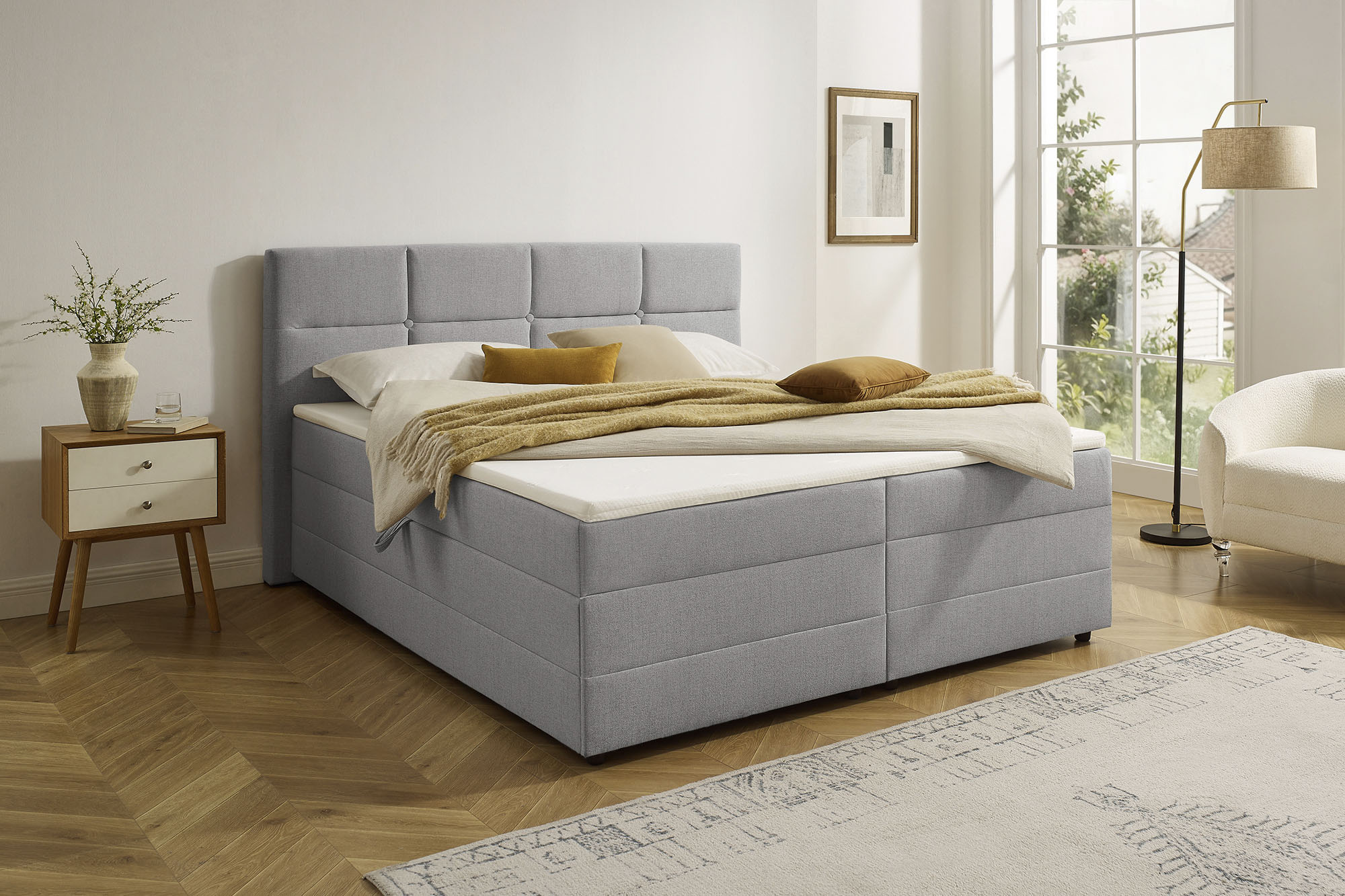 OTTO home Boxbett "FILLMORE, Polsterbett mit Bettkasten und Taschenfederkernmatratze H3" mit Kaltschaumtopper, Strukturstoff-Bezug, 140x200 & 180x200 cm