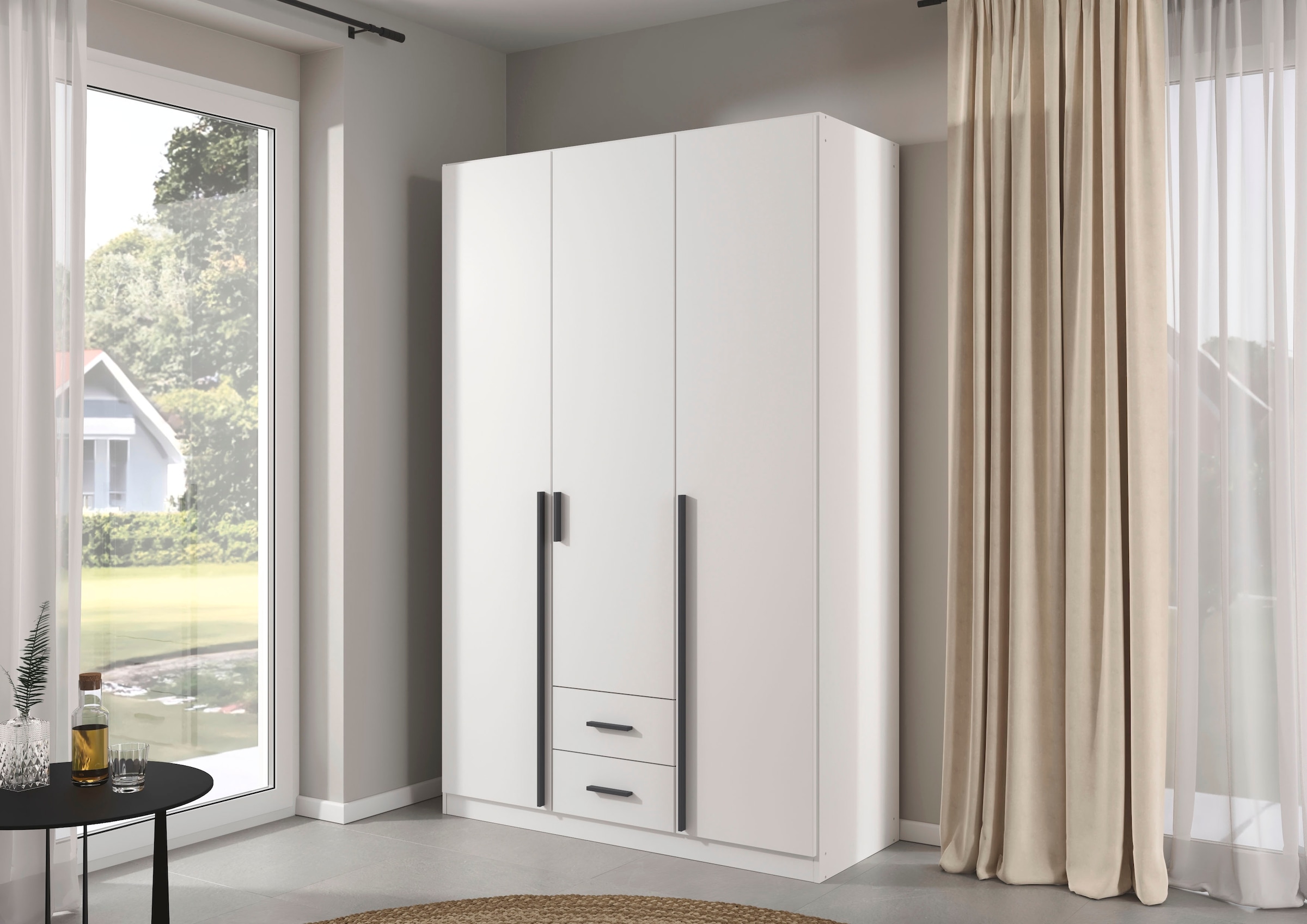 rauch Drehtürenschrank "Kleiderschrank Garderobe GAMMA Breite 136 cm" in 3 Ausstattungen BASIC/CLASSIC/PREMIUM (inkl. SOFT-CLOSE-Funktion), mit Schubladen, verschiedene Griff-Varianten TOPSELLER MADE IN GERMANY