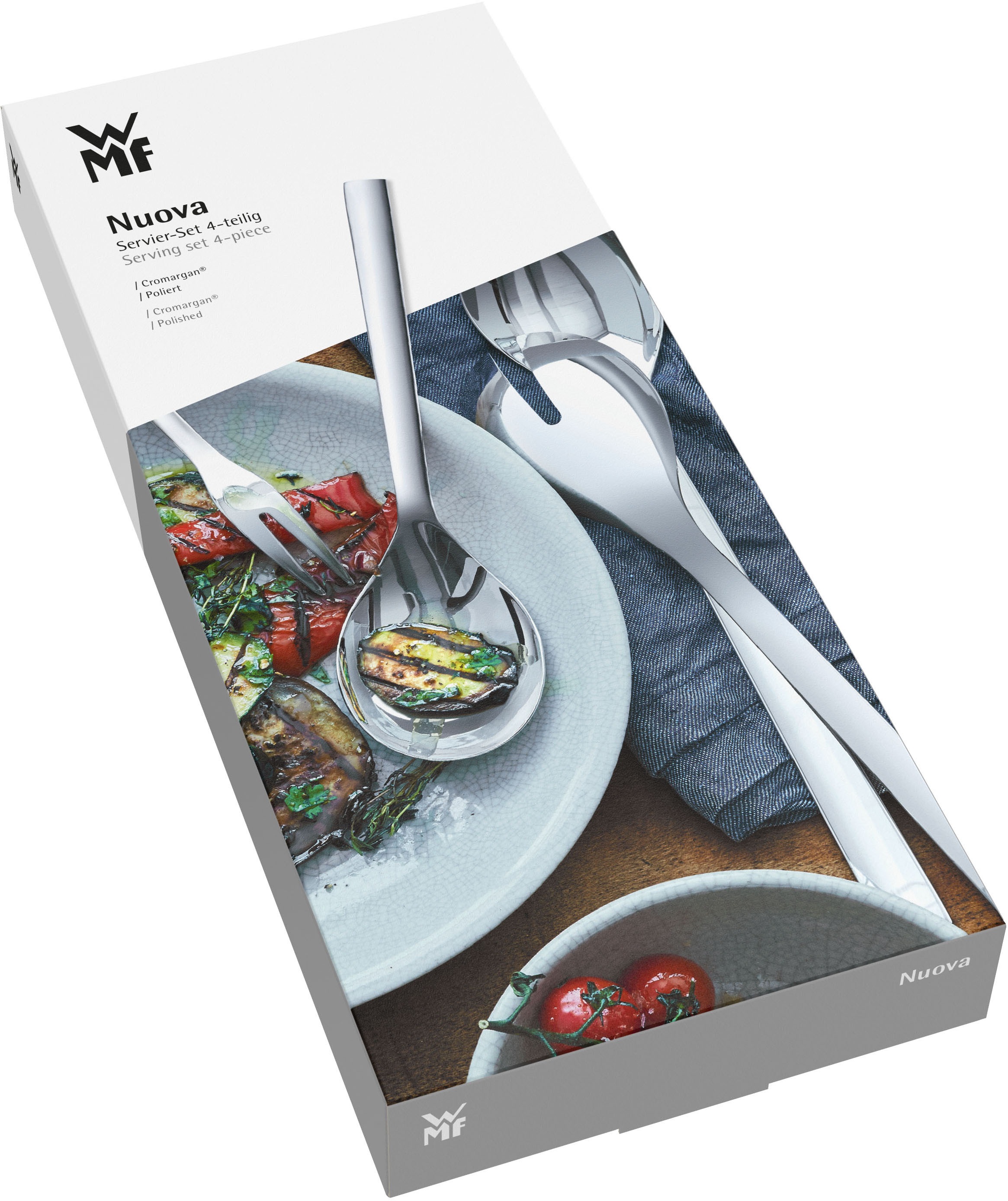 WMF Salatbesteck »Nuova«, (Set, 4 tlg.), 2x Salatbesteck, Servierlöffel 25 cm, Serviergabel 20 cm, Cromargan