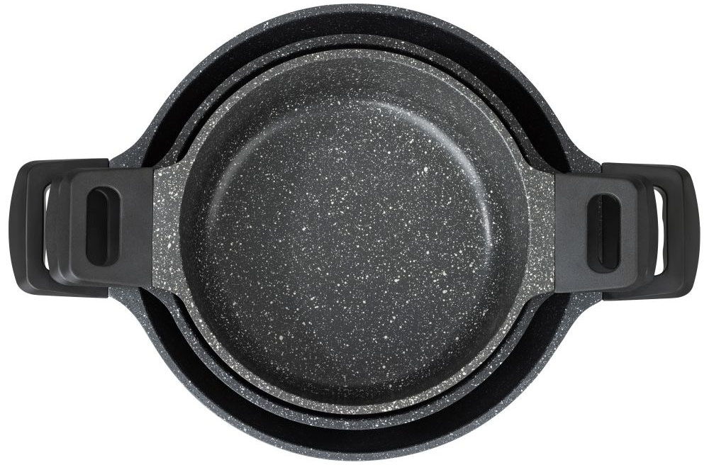 Mulex Topf-Set »MALAGA, aus hochwertigem Aluguss«, Aluminiumguss, (Set, 7 tlg., Kochtopfset inkl. Bratpfanne), hitzebeständige Bakelitgriffe, inkl. Softtouch-Silikon Glasdeckel