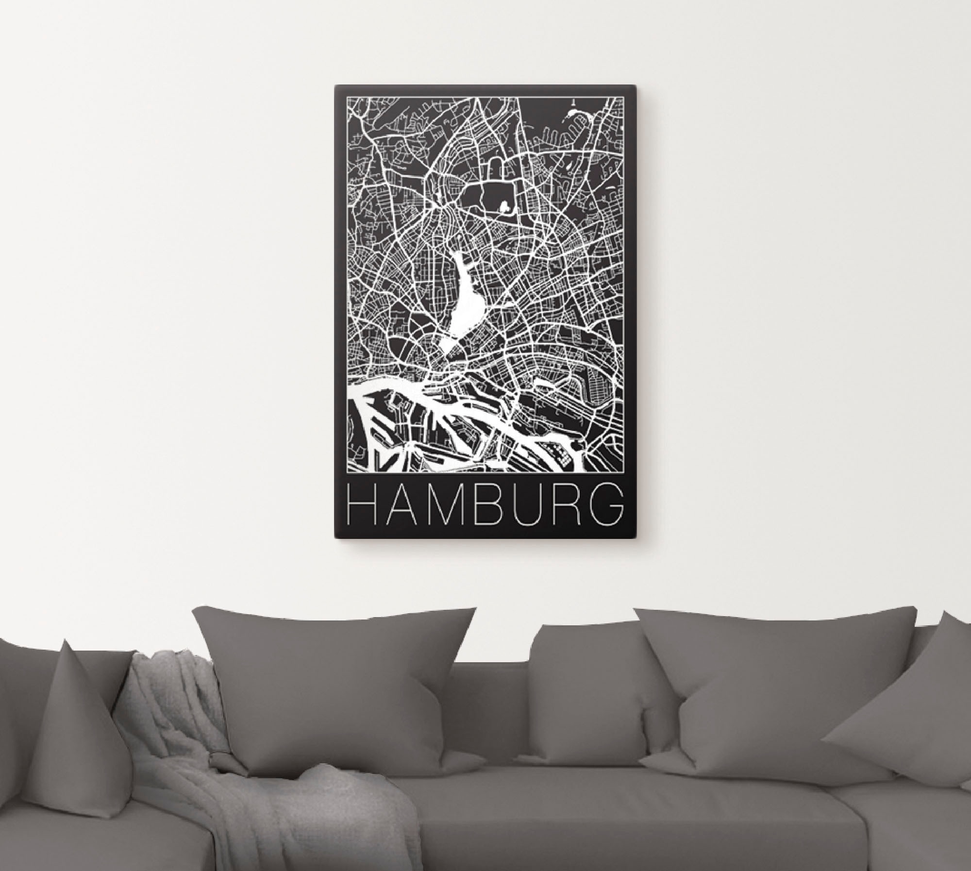 Artland Wandbild »Retro Karte Hamburg Deutschland Schwarz«, Deutschland, (1 St.), als Alubild, Outdoorbild, Leinwandbild, Poster in verschied. Größen