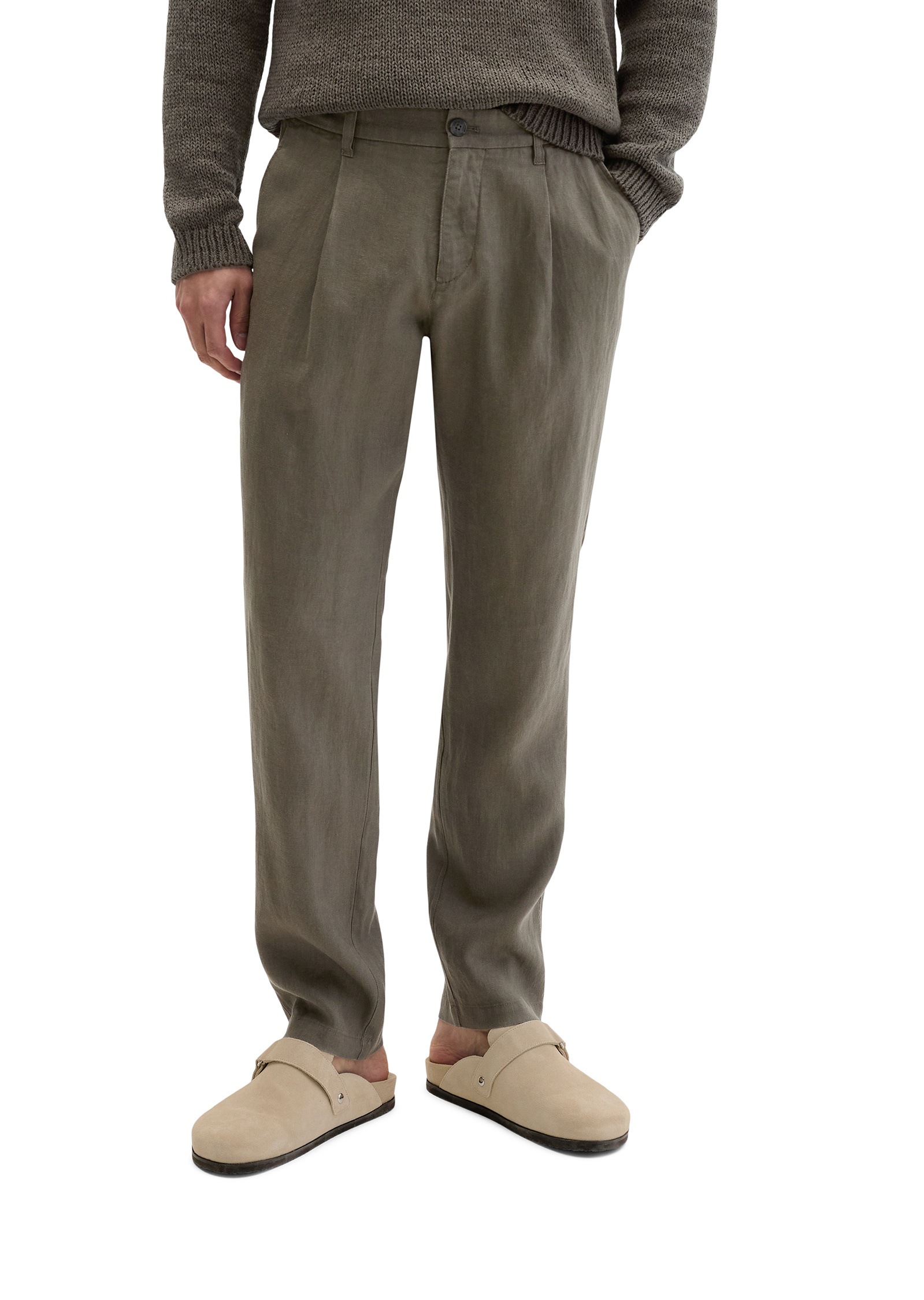 Chinohose MARC O'POLO "mit elastischem Bund", Damen, Gr. 33, Länge 32, schwarz nickle, Obermaterial: 100% Leinen, unifarben, normal, Hosen Chinohose