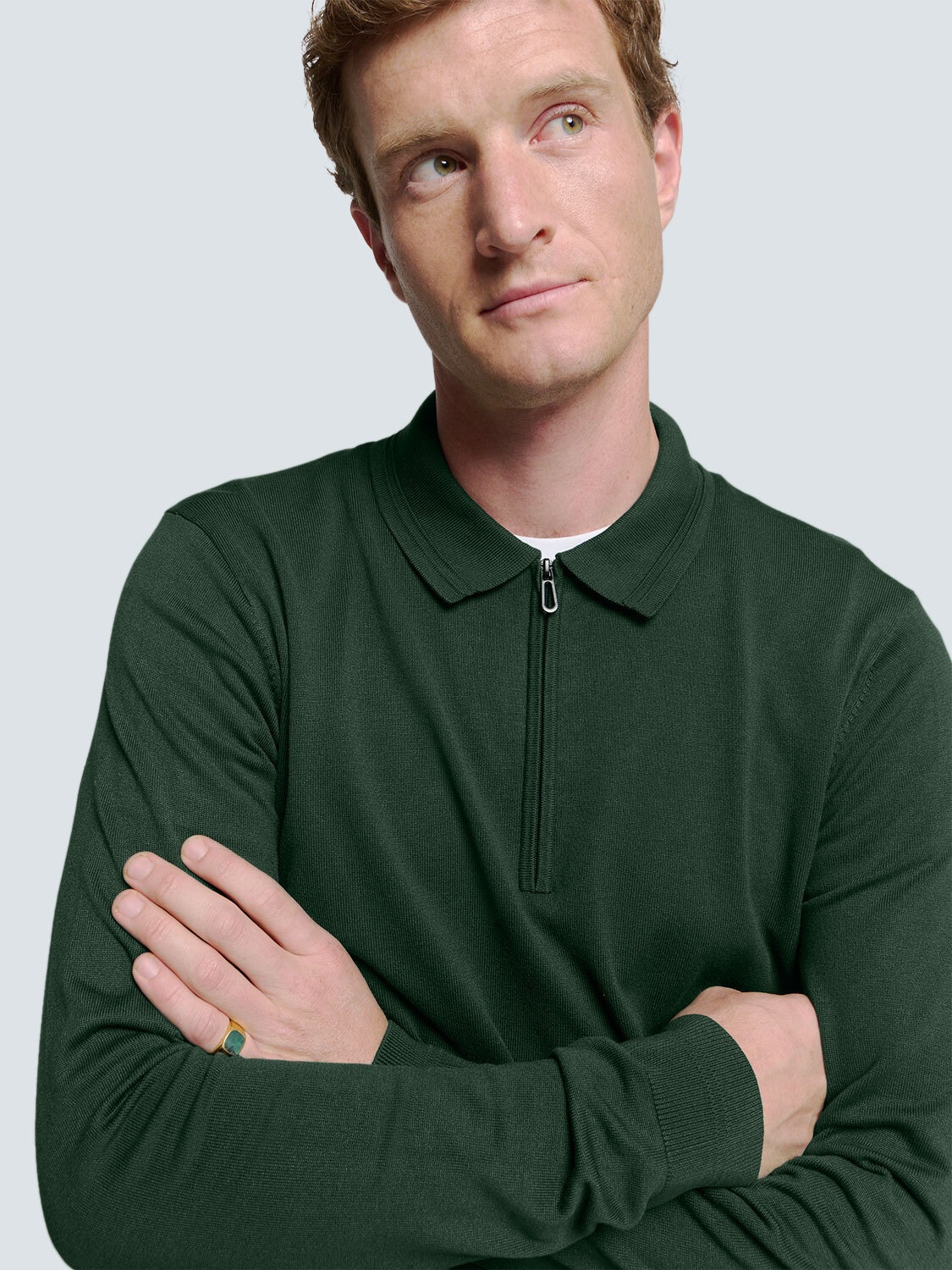NO EXCESS Rundhalspullover »No Excess Polo-Pullover mit halbem Reißverschluss«