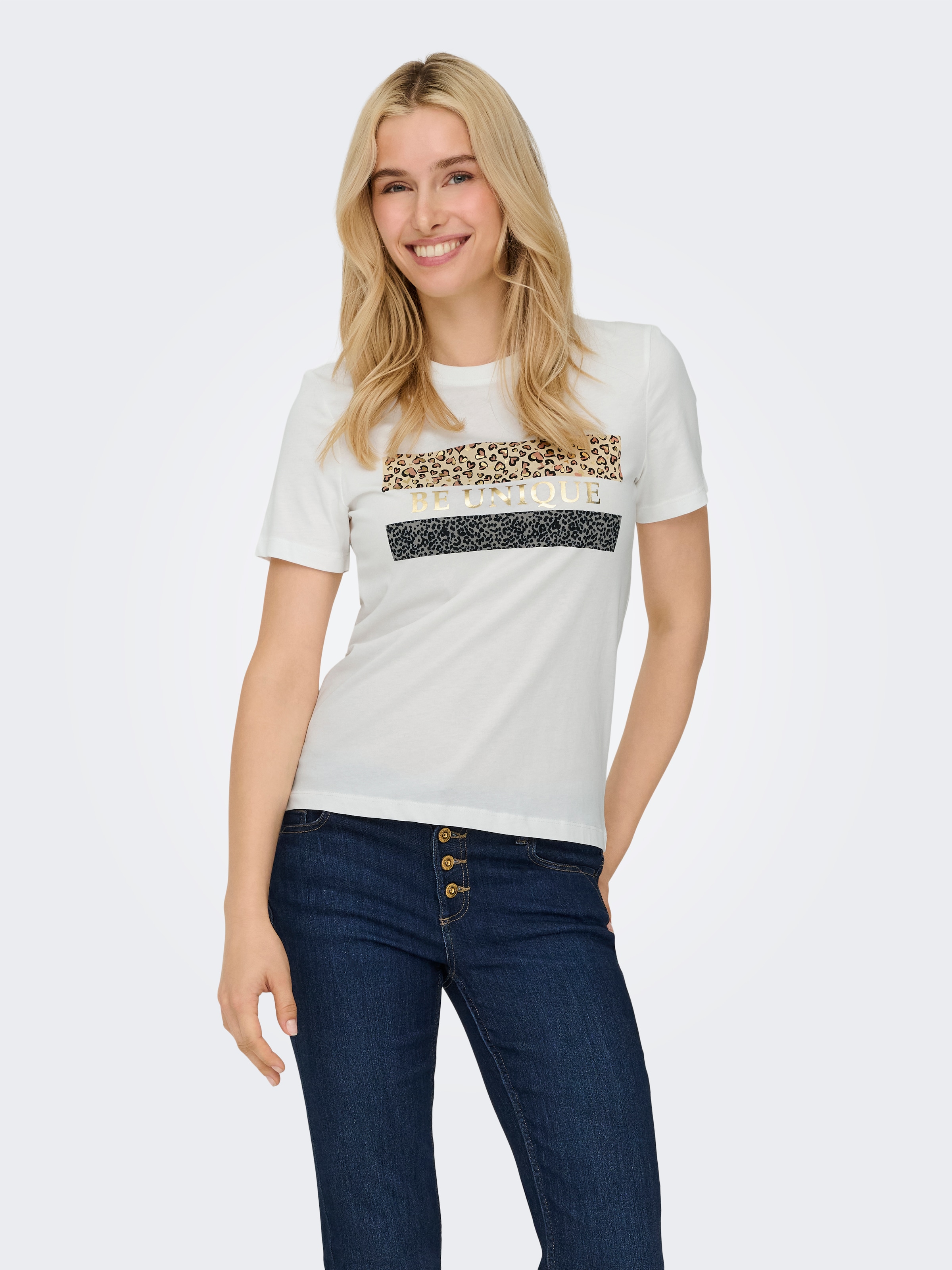 ONLY Kurzarmshirt »ONLTANYA LIFE REG S/S LEO PRINT TOP JRS«