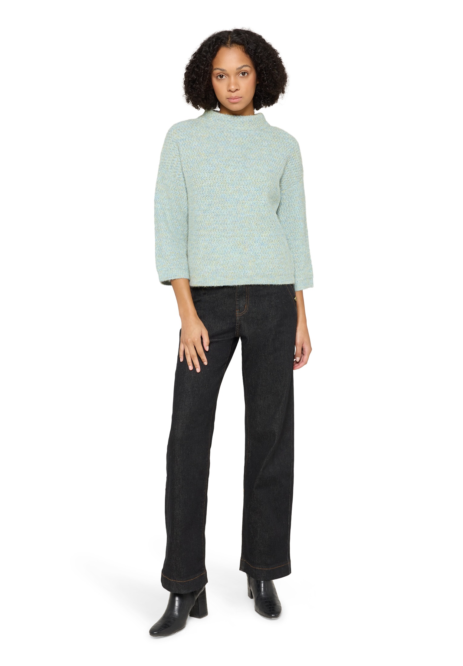 Strickpullover CARTOON "Damen mit Stehkragen", Damen, Gr. 40, light blau, cream, Obermaterial: 75% Polyester, 18% Polyamid, 6% Wolle, 1% Elasthan, oversize normal, Pullover Strickpullover 3