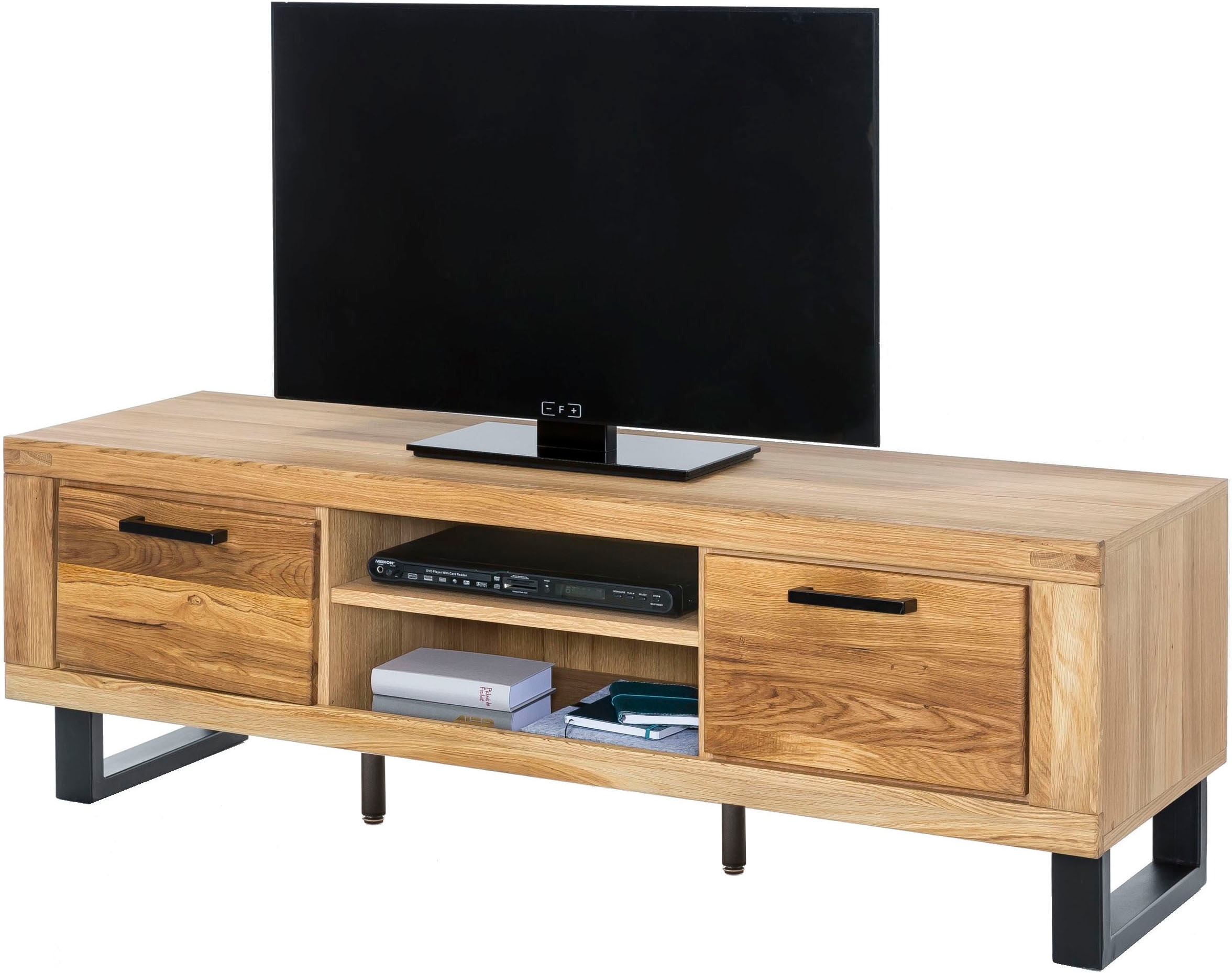 Home affaire Lowboard 1 Stk. tlg. Industriestil, Teilmassiv Eiche, schwarze günstig online kaufen