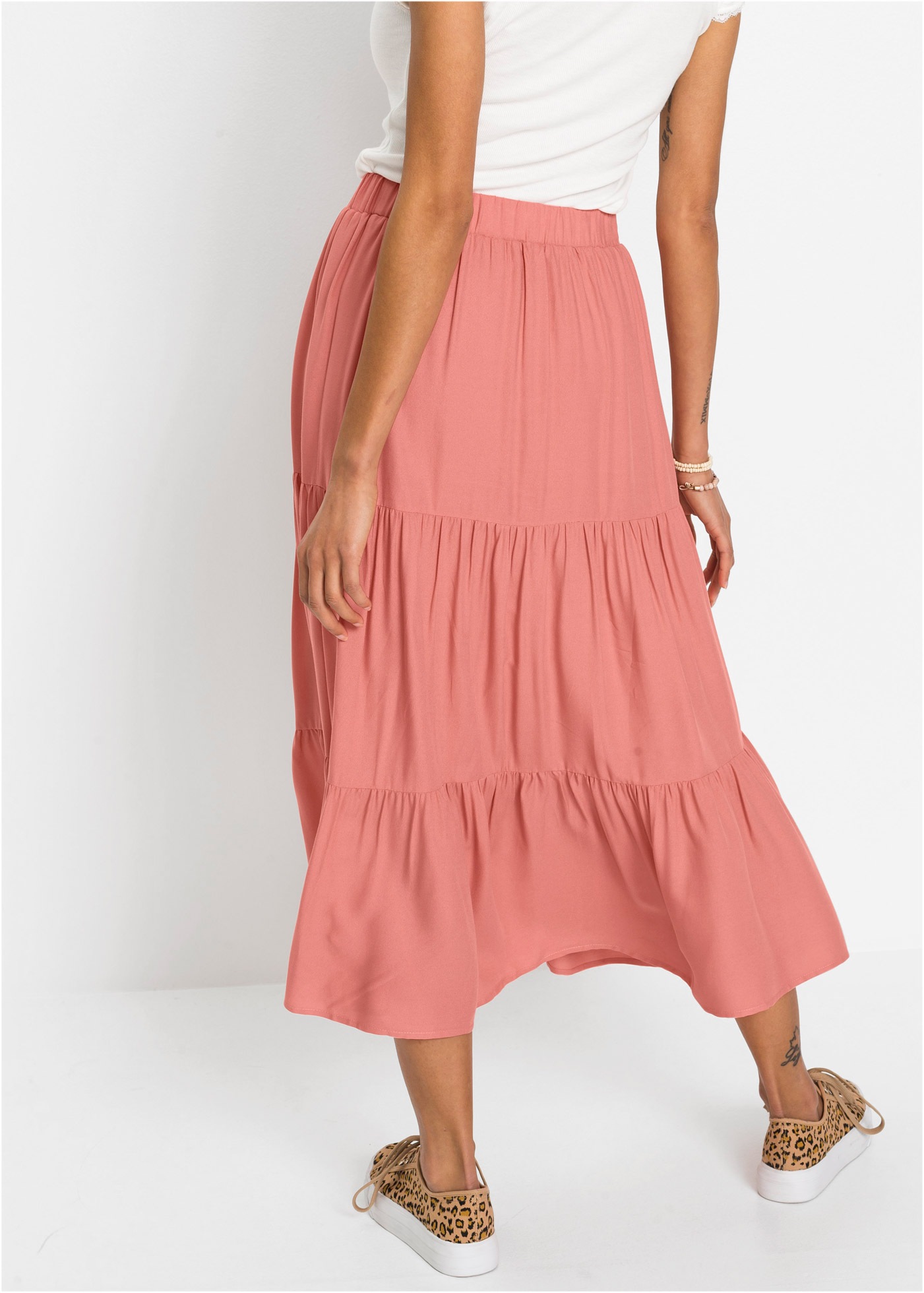 bonprix Volantrock aus Viskose, A-Linie, mit Volants, Midi-Länge günstig online kaufen