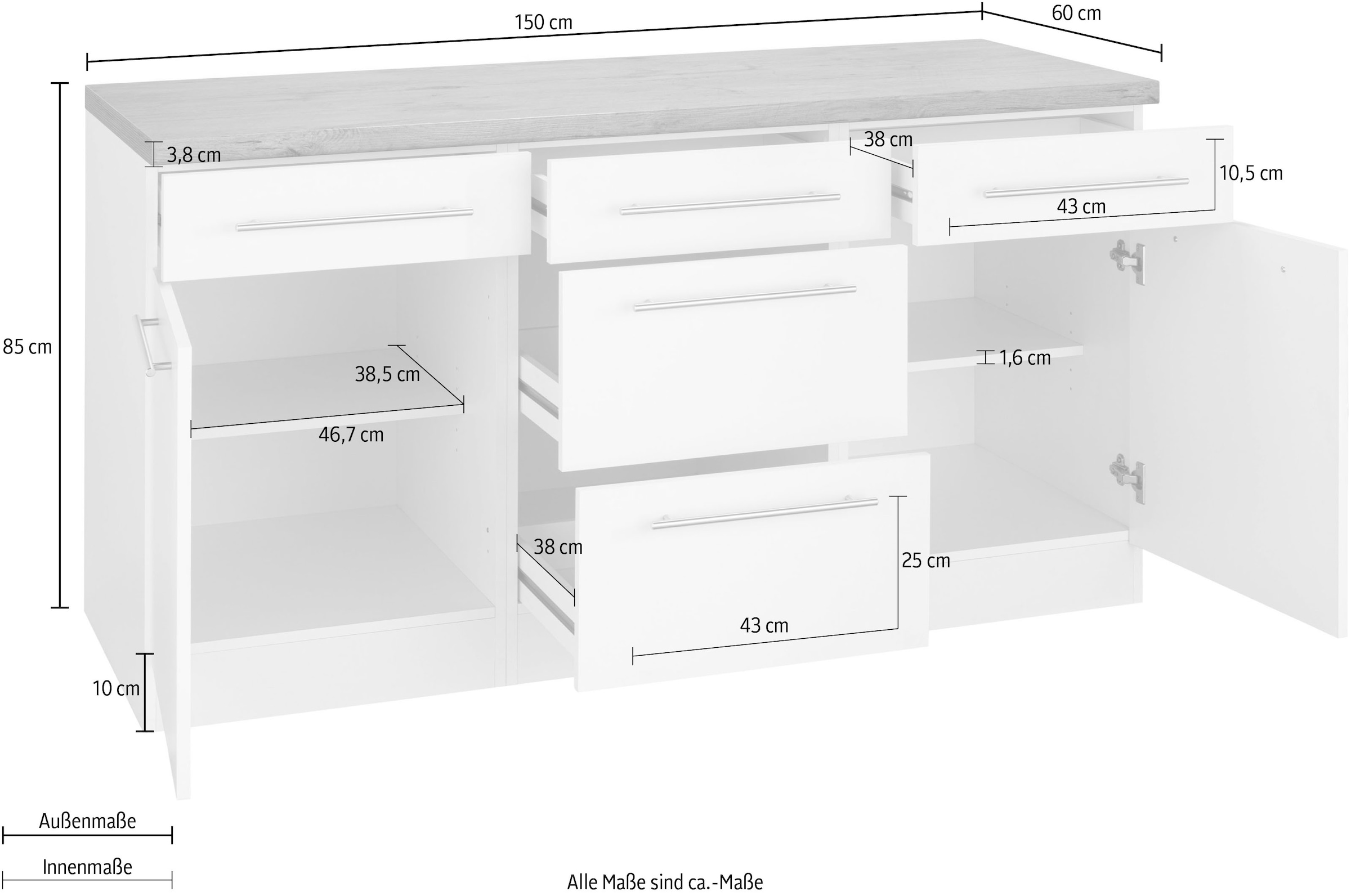 Küchen wiho 150 cm bestellen | Unterschrank »Unna«, breit BAUR