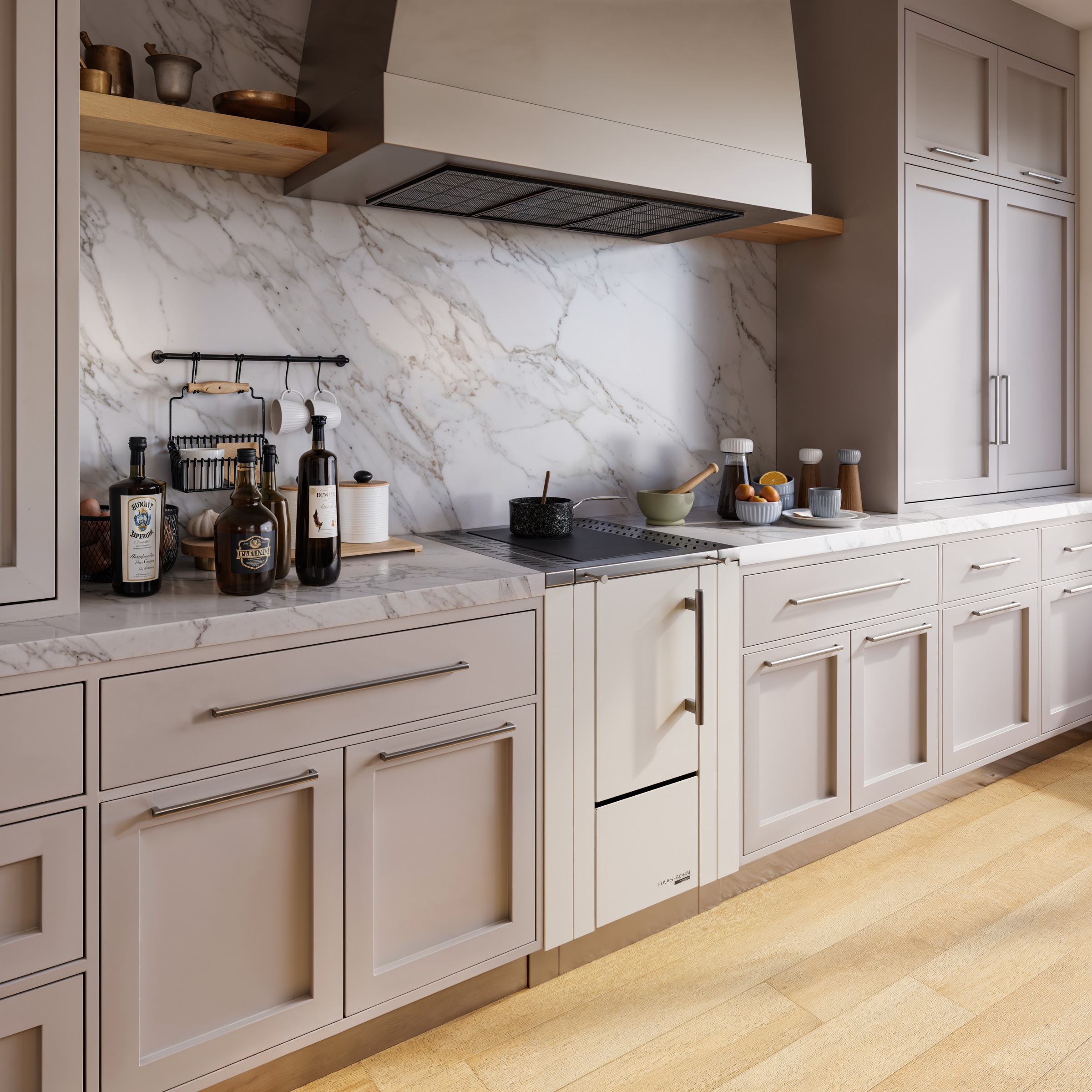 Haas + Sohn Festbrennstoffherd »HS 40 ohne Sichtfenster, weiß, Herdrahmen Edelstahl, Stahlkochplatte«