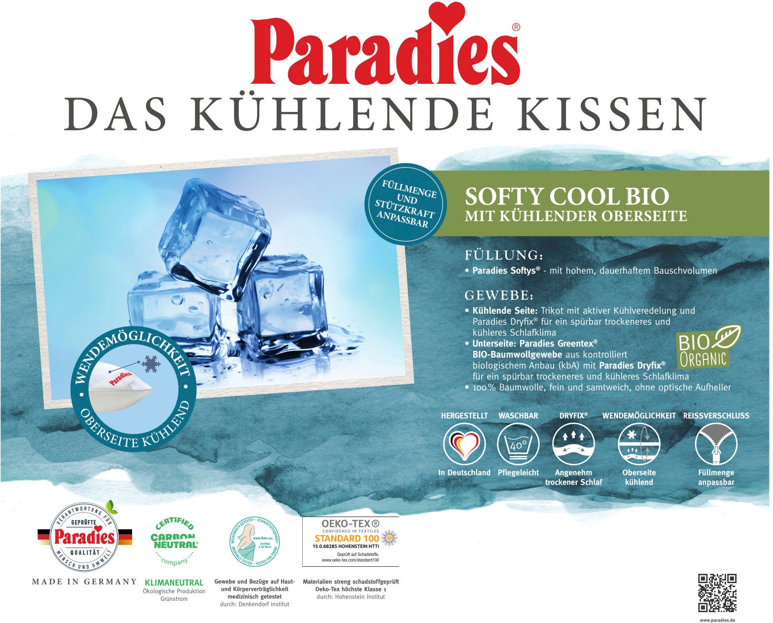 Paradies Kopfkissen »Softy Cool Bio«, (1 St.)