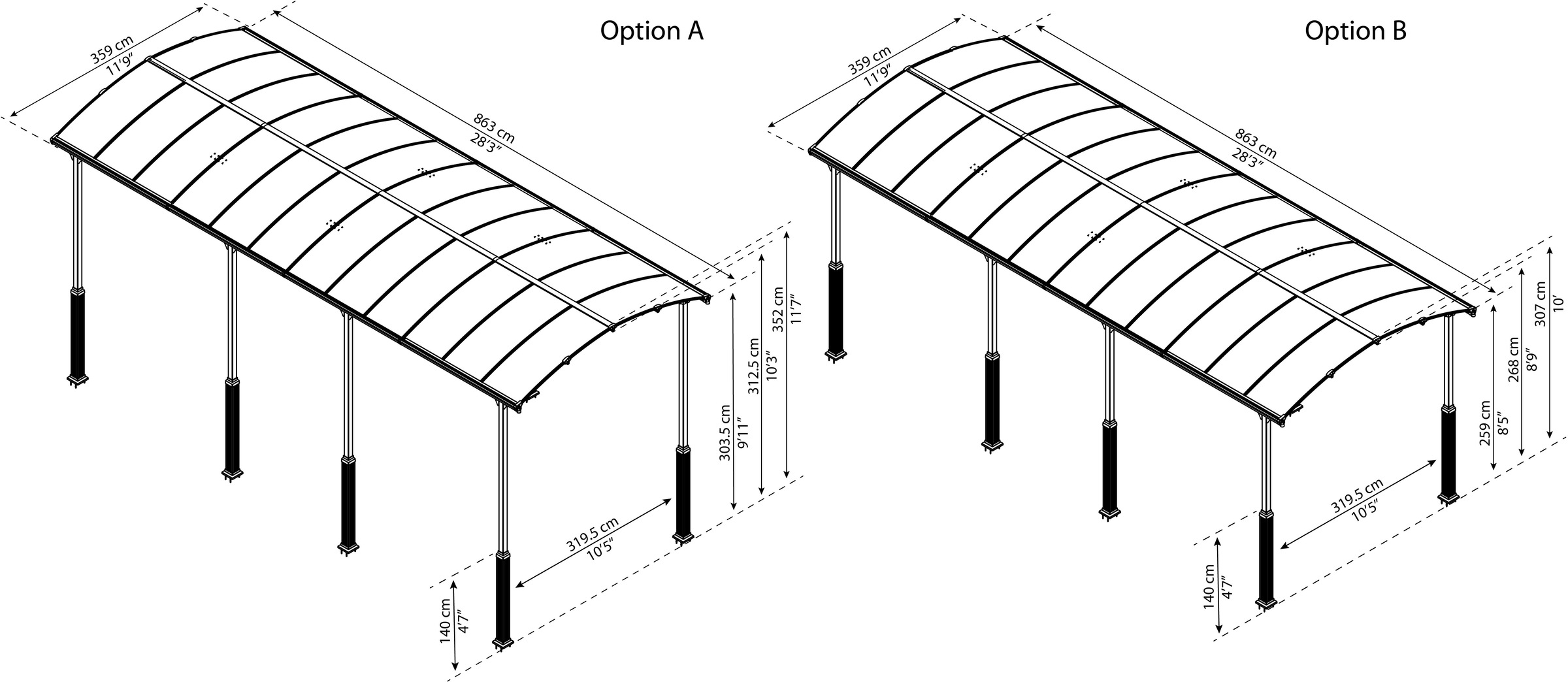 Palram - Canopia Einzelcarport »Alpine«, Aluminium, 319 cm, Anthrazit, wartungsfrei