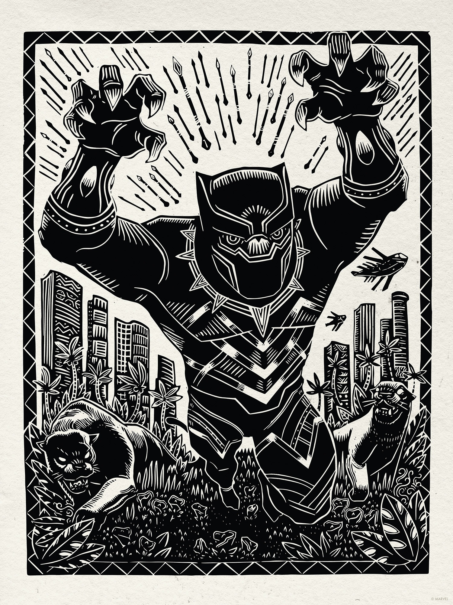 Komar Wandbild »Marvel Black Panther Lino-Cut Charge«, Disney, (Set, 1 St.), 30 x 40 cm (Breite x Höhe) - Kinderzimmer, Dekoration