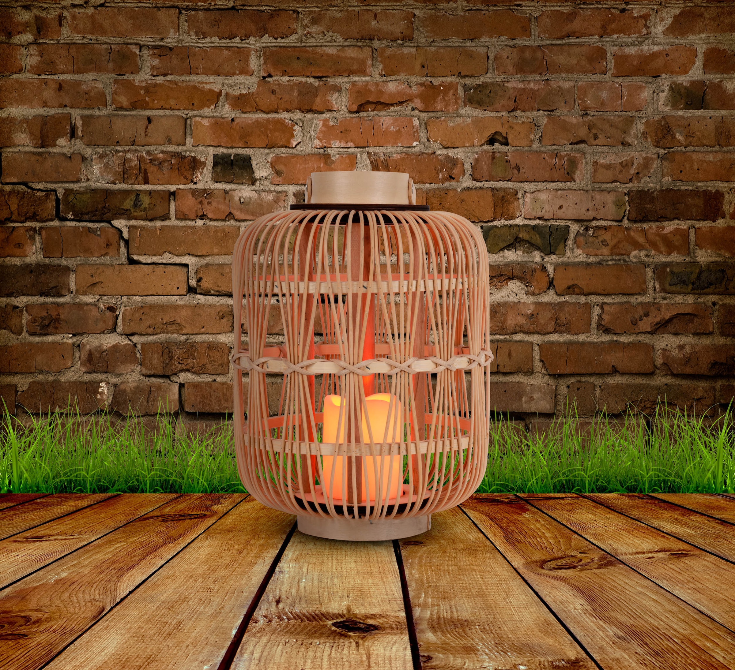 näve LED Dekolicht »Korbinian«, 1 flammig, Rattankorb natur mit Griff inkl. 1x LED-Kerze warmweiß, Timer, IP20