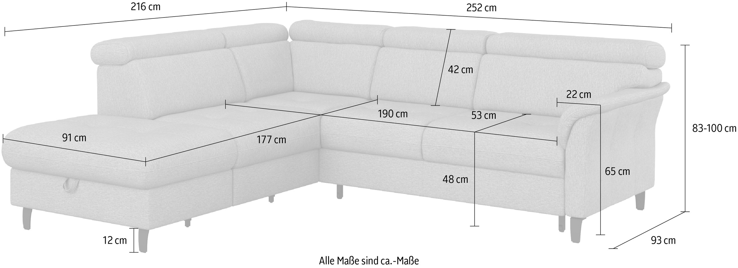 sit&more Ecksofa »Marano L-Form«, inklusive Kopfteilverstellung, wahlweise mit Bettfunktion, Bettkasten