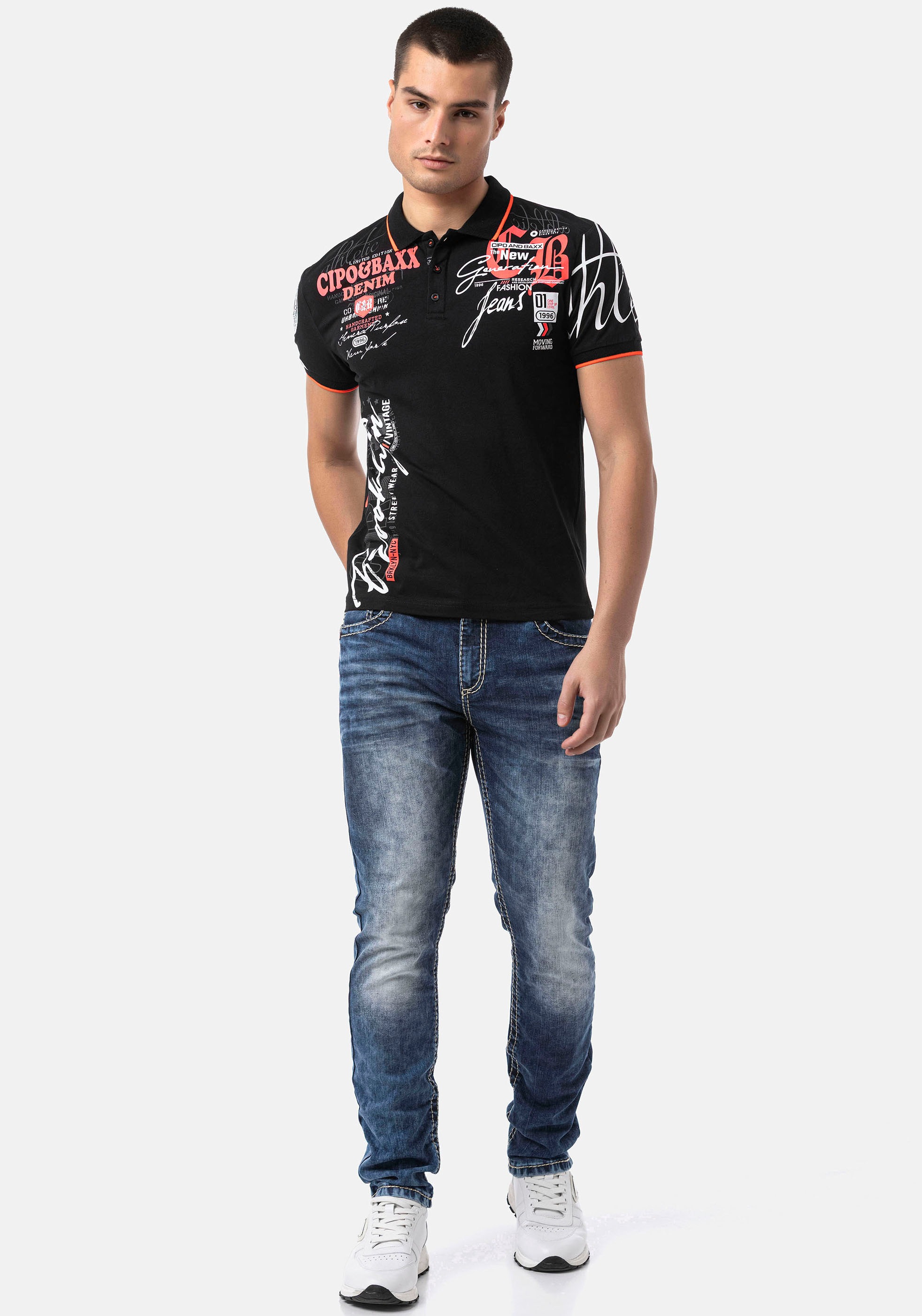 Cipo & Baxx Poloshirt, mit markantem Print