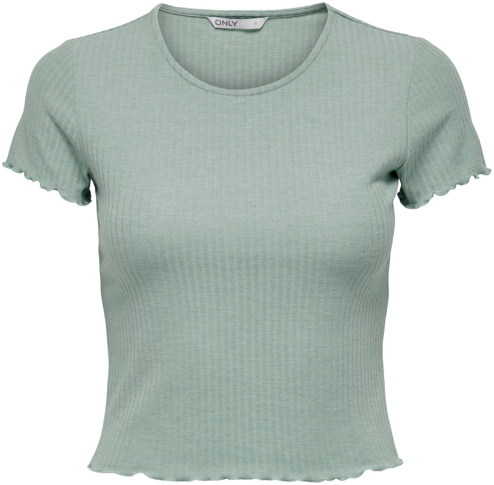 ONLY Rundhalsshirt "ONLEMMA – Kurzarmshirt mit gewelltem Abschluss", Rundha günstig online kaufen