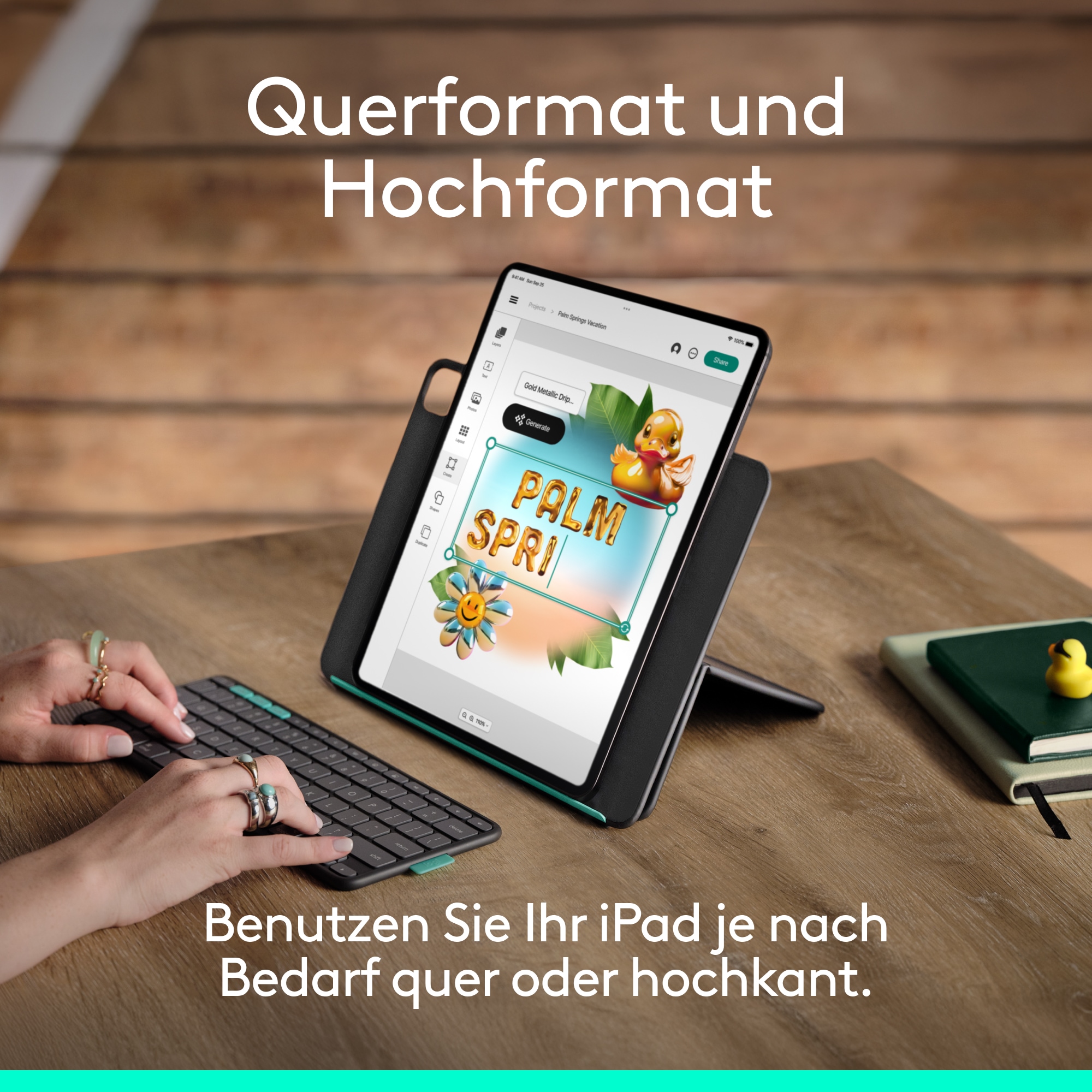 Logitech iPad-Tastatur »FLIP FOLIO - DEU - WESTMID-511 - IPAD PRO&AIR 13 INCH,PIZZA BOX«, Bluetooth-Tastatur