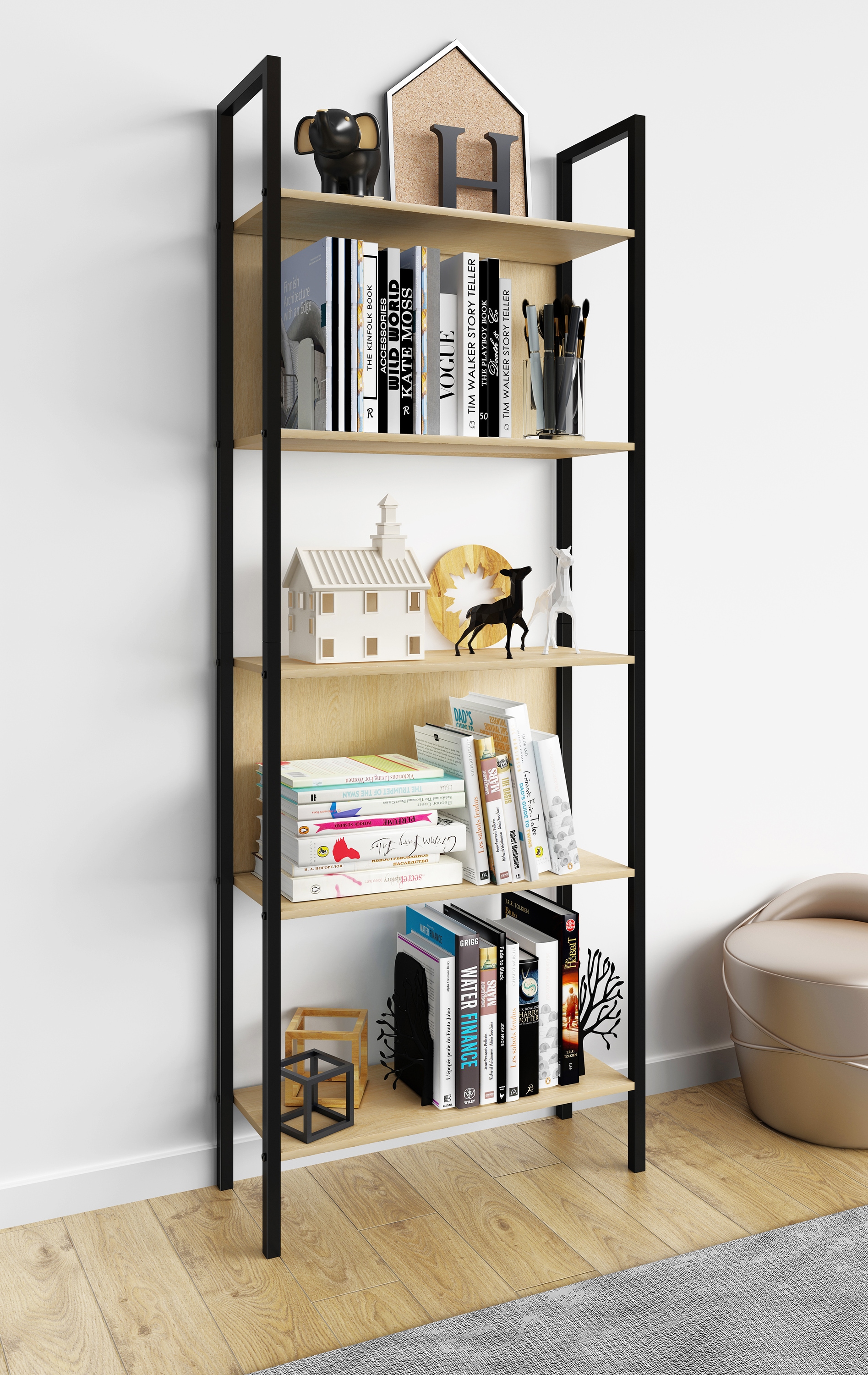 VCM Standregal »Holz Metall Stand Regal Büro Bücher Flakos 5fach«
