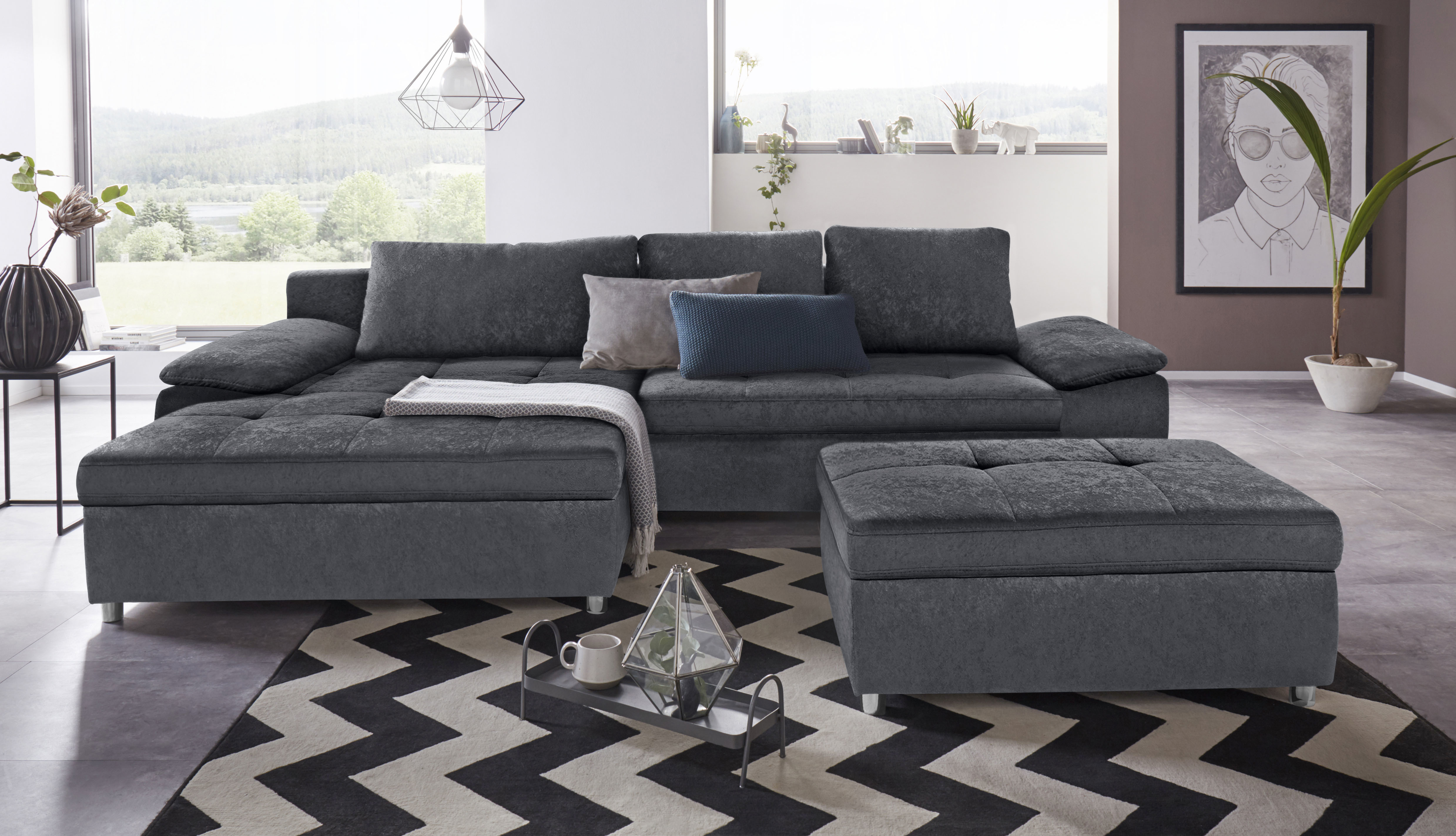 OTTO home Ecksofa "Labene, L-Form, B: 270/290 cm, Bettfunktion & Bettkasten wählbar" wahlweise mit Schlaffunktion und Bettkasten, auch als XXL-Variante