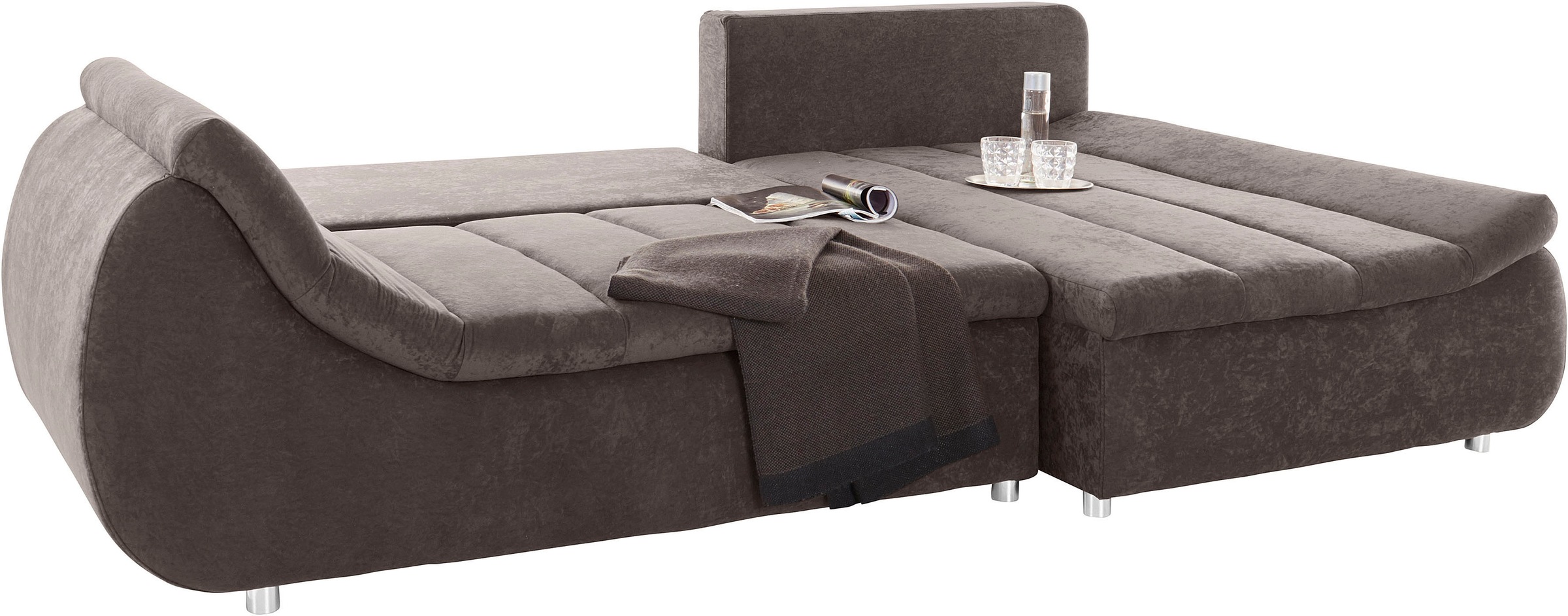 Ecksofa HOME AFFAIRE "Imola, elegant und modern, aktuelle Steppung im Sitz, bequem, L-Form", blau (anthrzit), B:271cm H:90cm T:104cm, Sofas, Ecksofa, frei im Raum stellbar, wahlweise mit Bettfunktion und Bettkasten 3