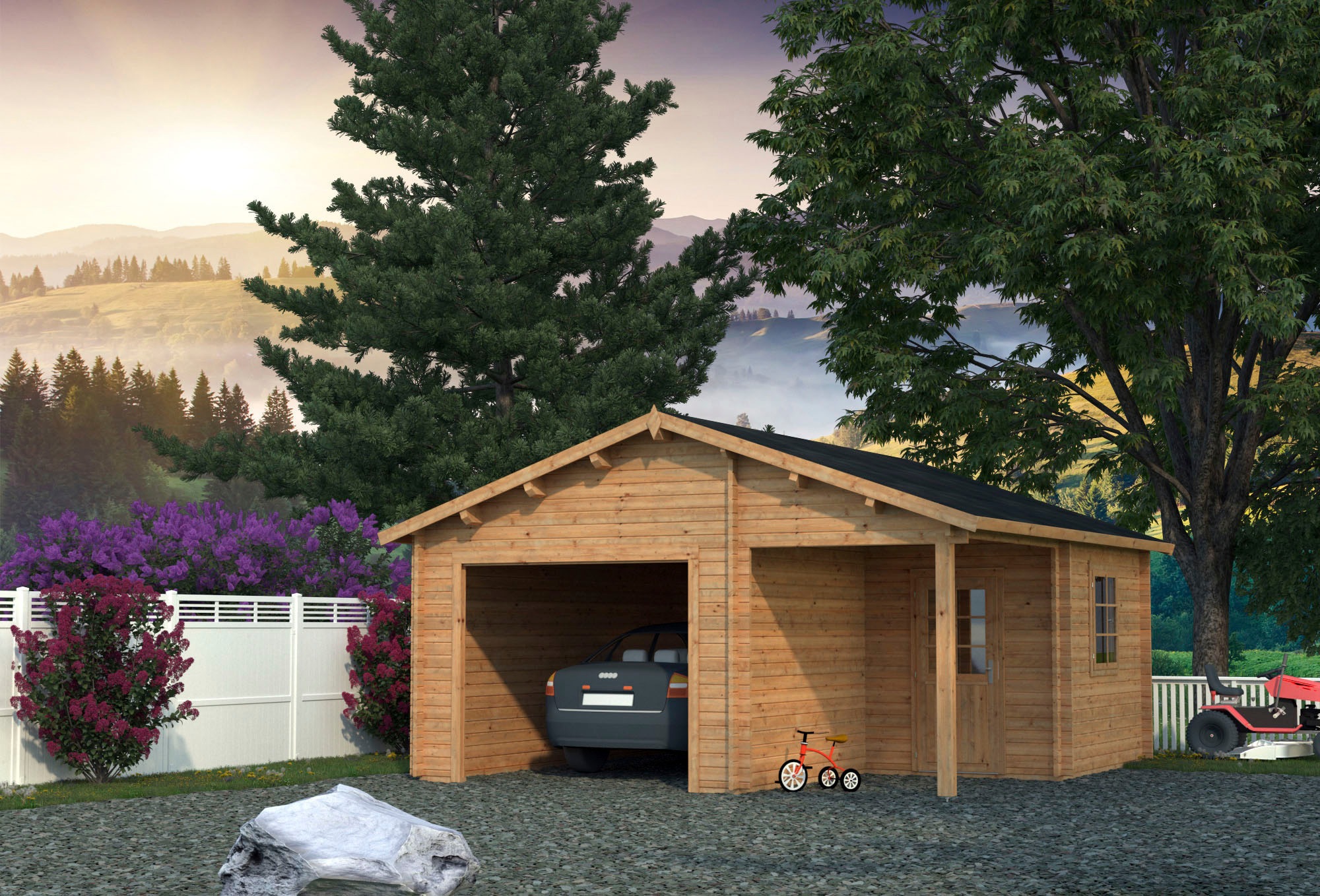 Palmako Garage »Irene/Roger«, BxTxH: 564x601x321 cm, mit Anbau, ohne Tor, hellbraun