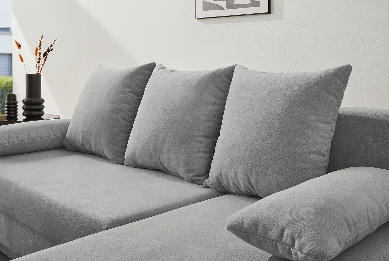 Jockenhöfer Gruppe Ecksofa »Starlight, mit dimmbarer LED-Beleuchtung«, Gästebettfunktion; Stauraum/Bettkasten, mit Kissen