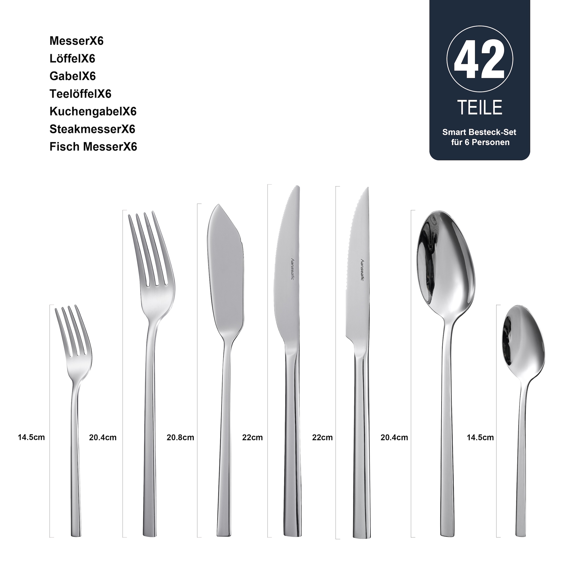 Hanseatic Besteck-Set »SMART, glänzend«, (Set, 42 tlg.), leichtes und minimalistisches Design