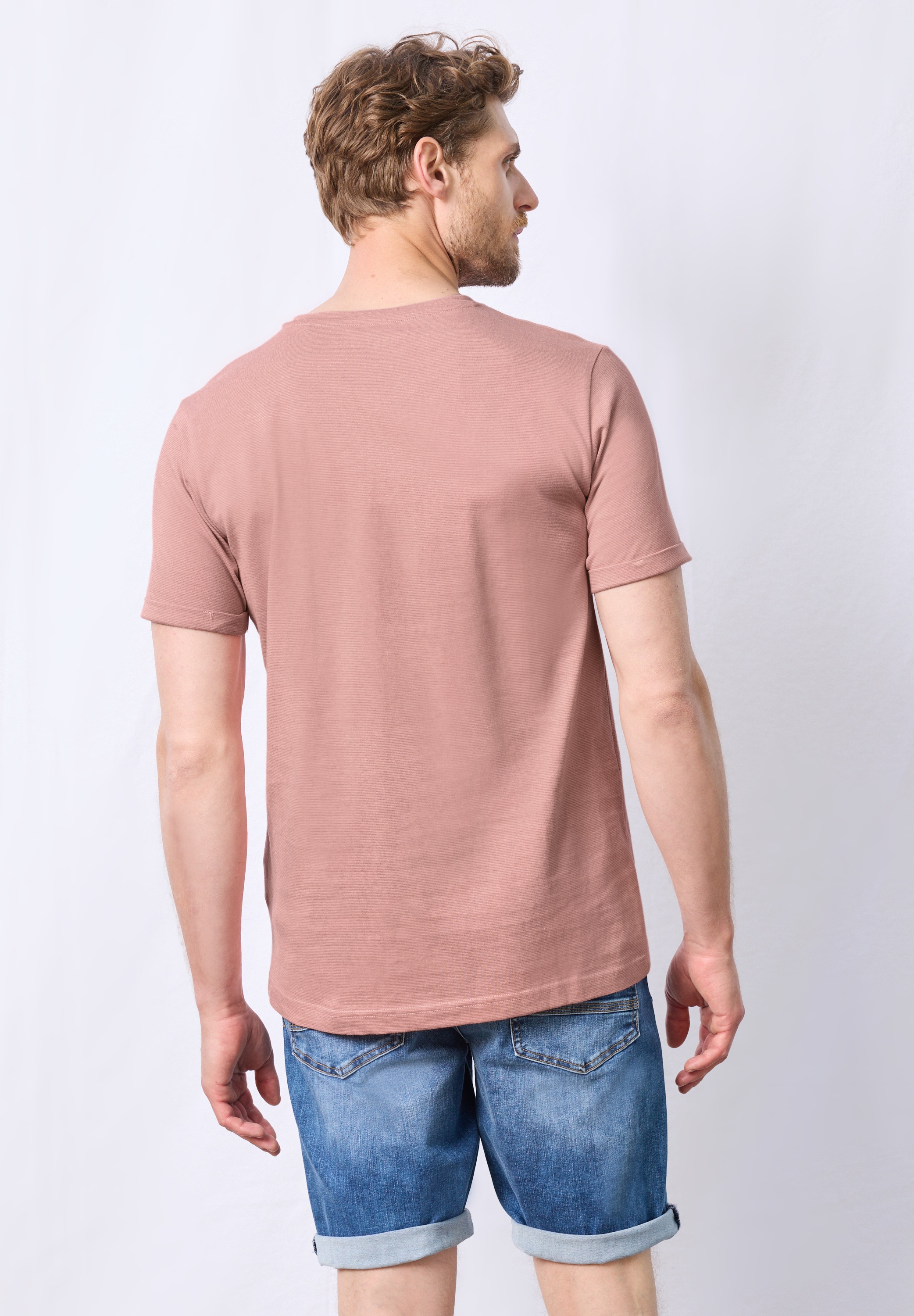 STREET ONE MEN T-Shirt, mit Streifen-Struktur günstig online kaufen