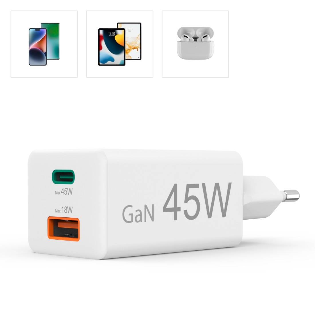 Hama Schnelllade-Gerät »USB-Ladegerät (Schnellladegerät, Netzteil, 1x USB-C, 1x USB-A, 45 W)«, (1 St.)