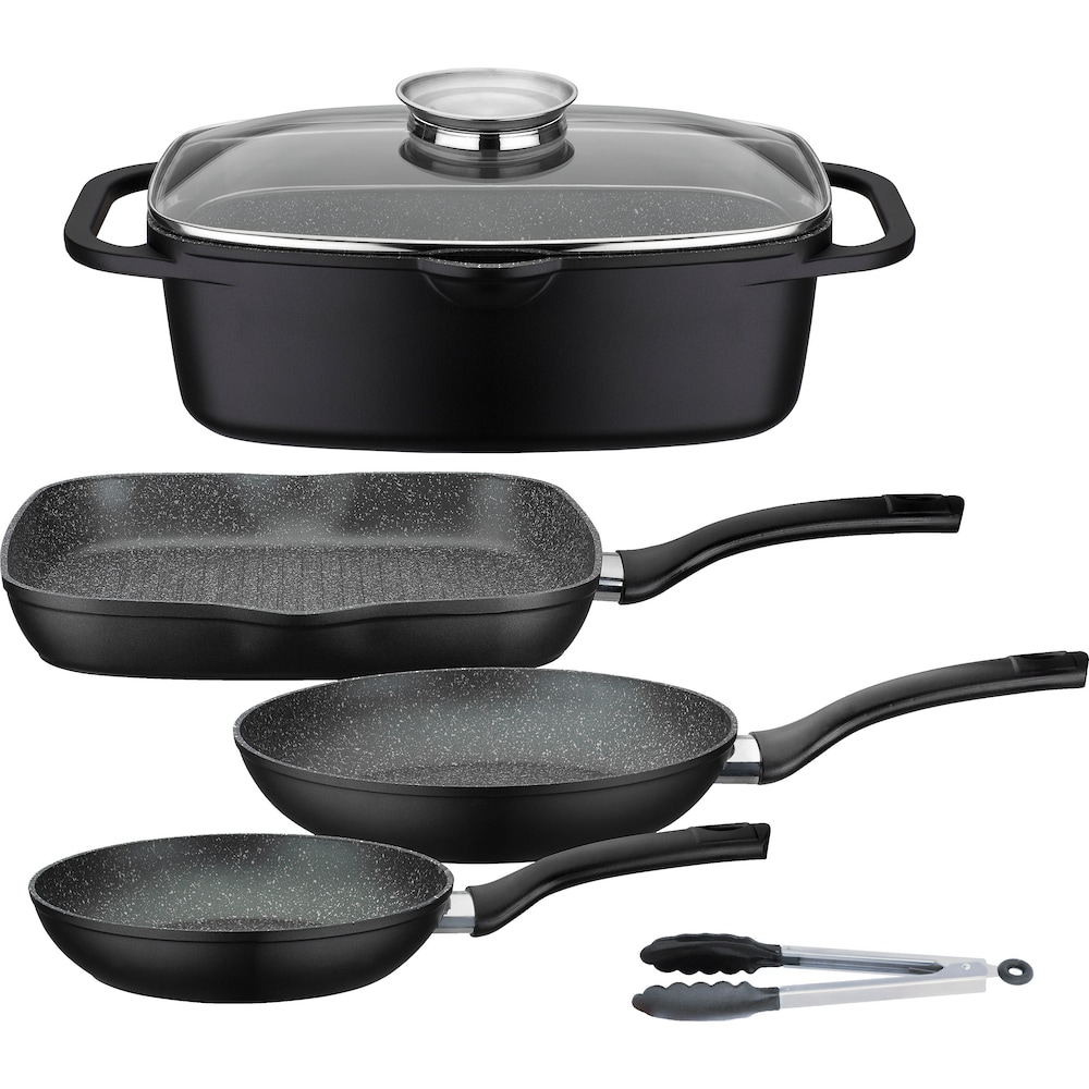 Topf-Set »Gourmet Granit«, Aluminiumguss, (Set, 5 tlg., 1 Bräter, 1 Grillpfanne Ø...