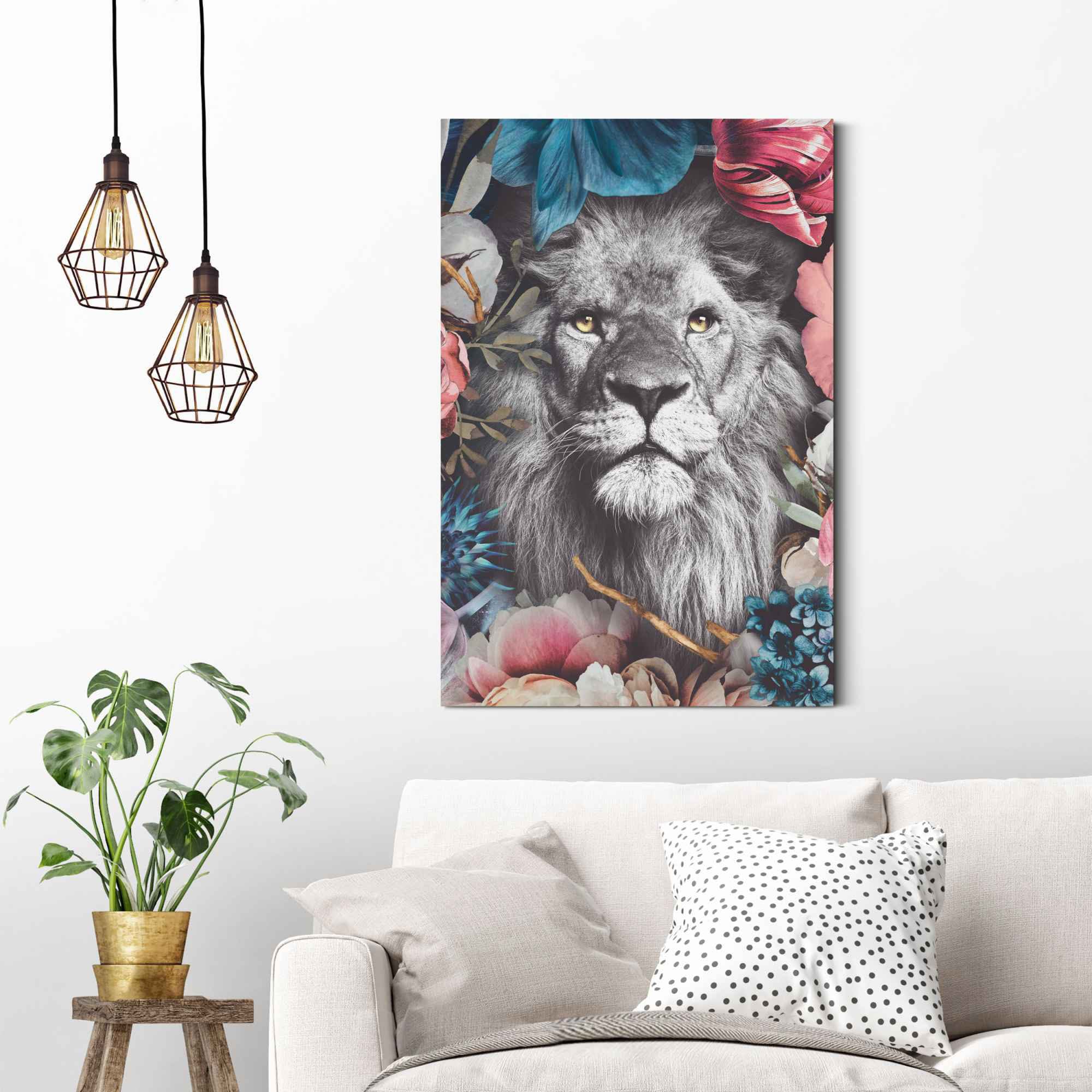 Reinders! Wandbild »Wandbild Löwe Blumenkranz - Pflanzen - Farbenfroh«, Löwen, (1 St.)