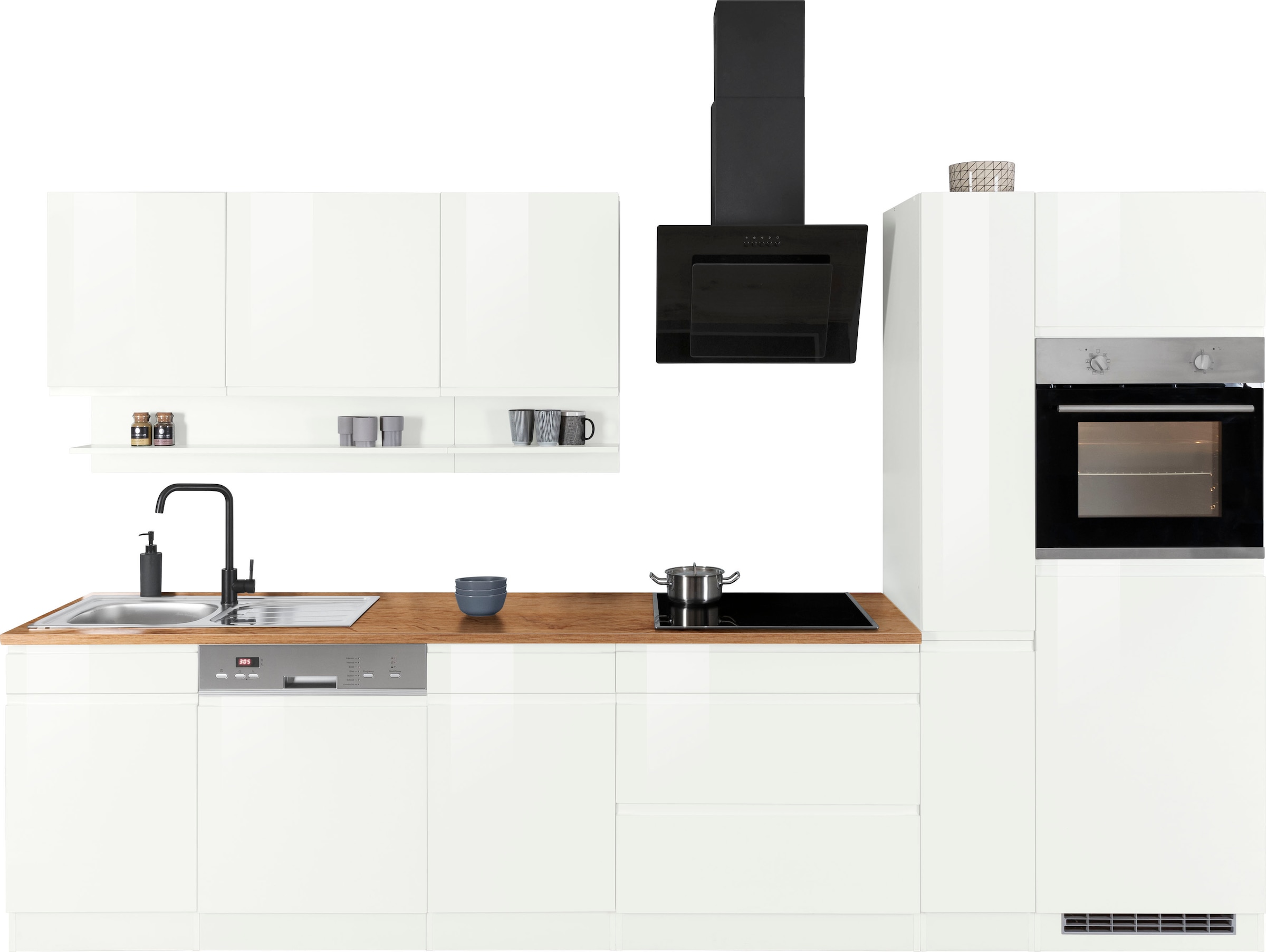 KOCHSTATION Küchenzeile "KS-Virginia,neu in verbesserter Ausführung" Arbeitsplatte 38 mm stark, Stauraum, Softclose, Breite 330 cm, Soft-Close, ohne E-Geräte