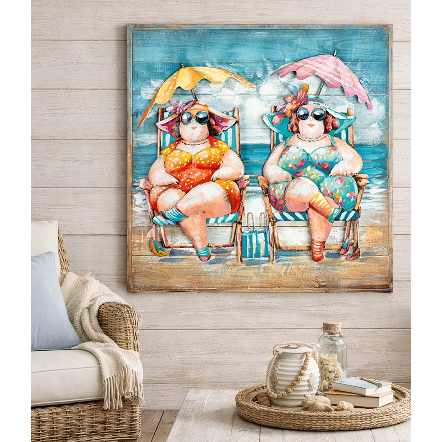 GILDE Metallbild »Bild quadratisch Sun Ladies  mehrfarbig« Strandbilder 1 Stk. tlg. Strandfrauen Sommerfeeling Sonnenhut Urlaubsmotiv Lifestyle-Deko