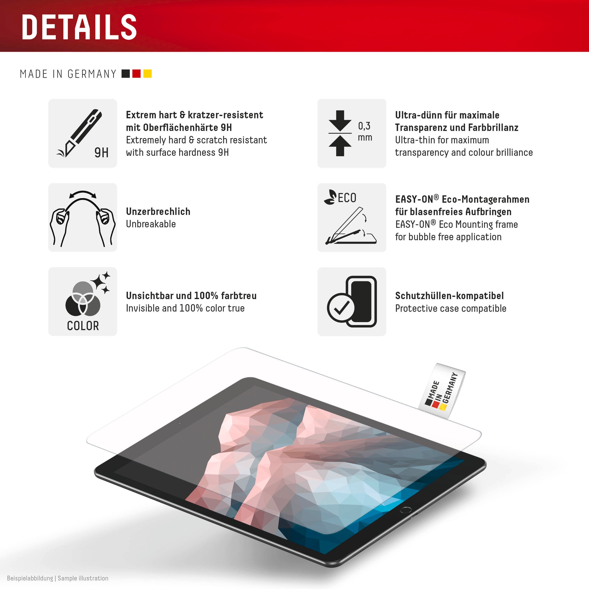 Displex Displayschutzglas »Tablet Glass«, für Samsung Galaxy Tab S10 FE+, Displayschutzfolie, Schutzfolie, Bildschirmschutz, kratz- & stoßfest