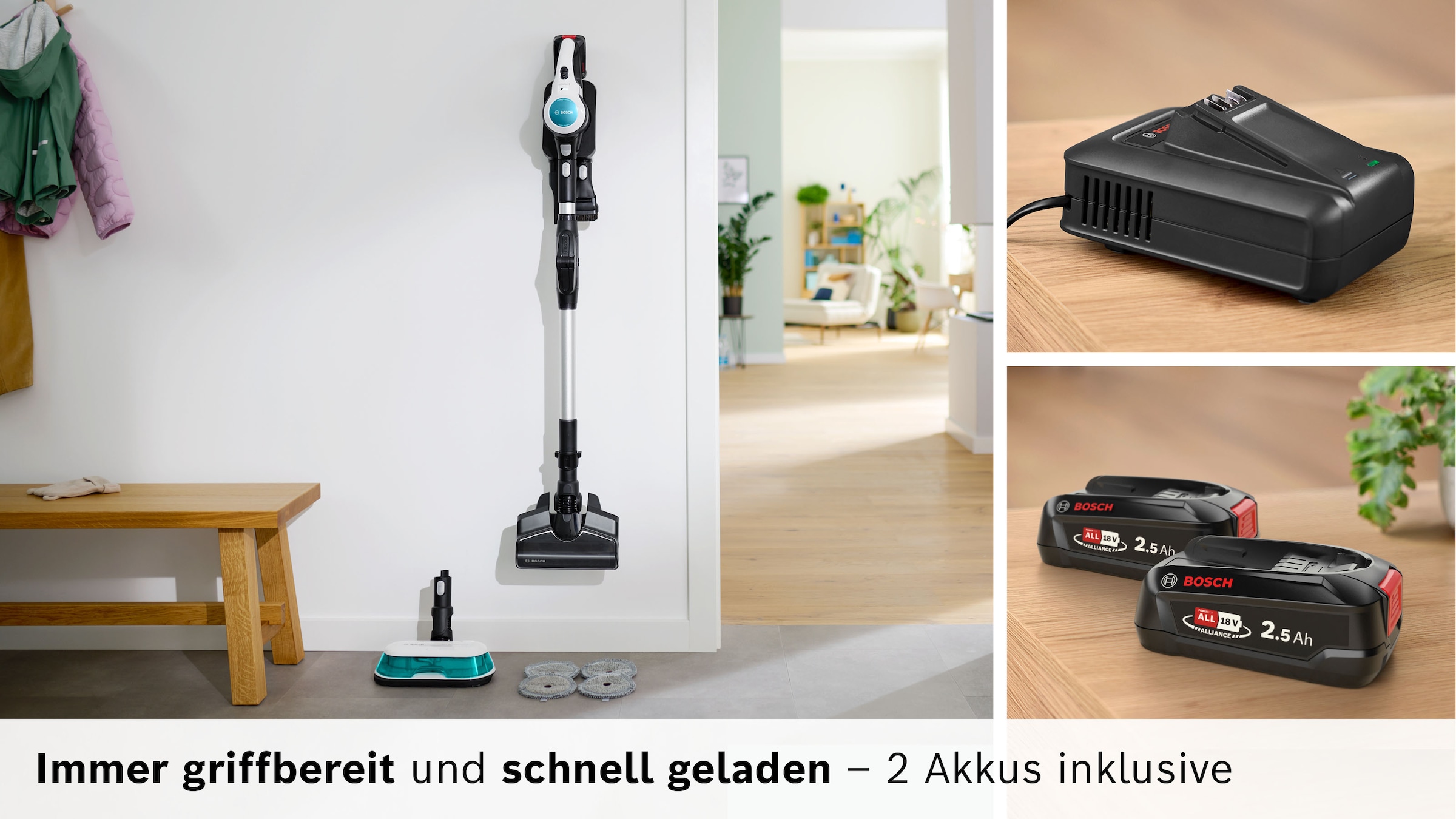 BOSCH Akku-Stielstaubsauger »BSS712XHYG« HEPA Filter, rotierende Wischpads, 2 Akkus, Schnellladegerät