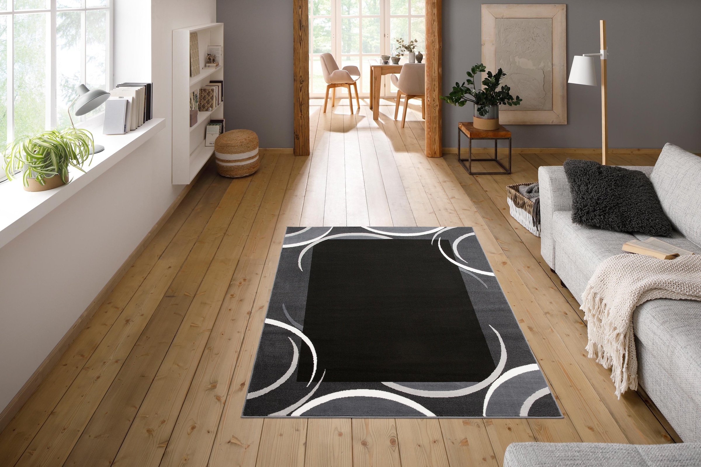 my home Teppich »Noah«, rechteckig, 7 mm Höhe, weiche Haptik, Teppich mit Bordüre, Kurzflor, verspieltes Design