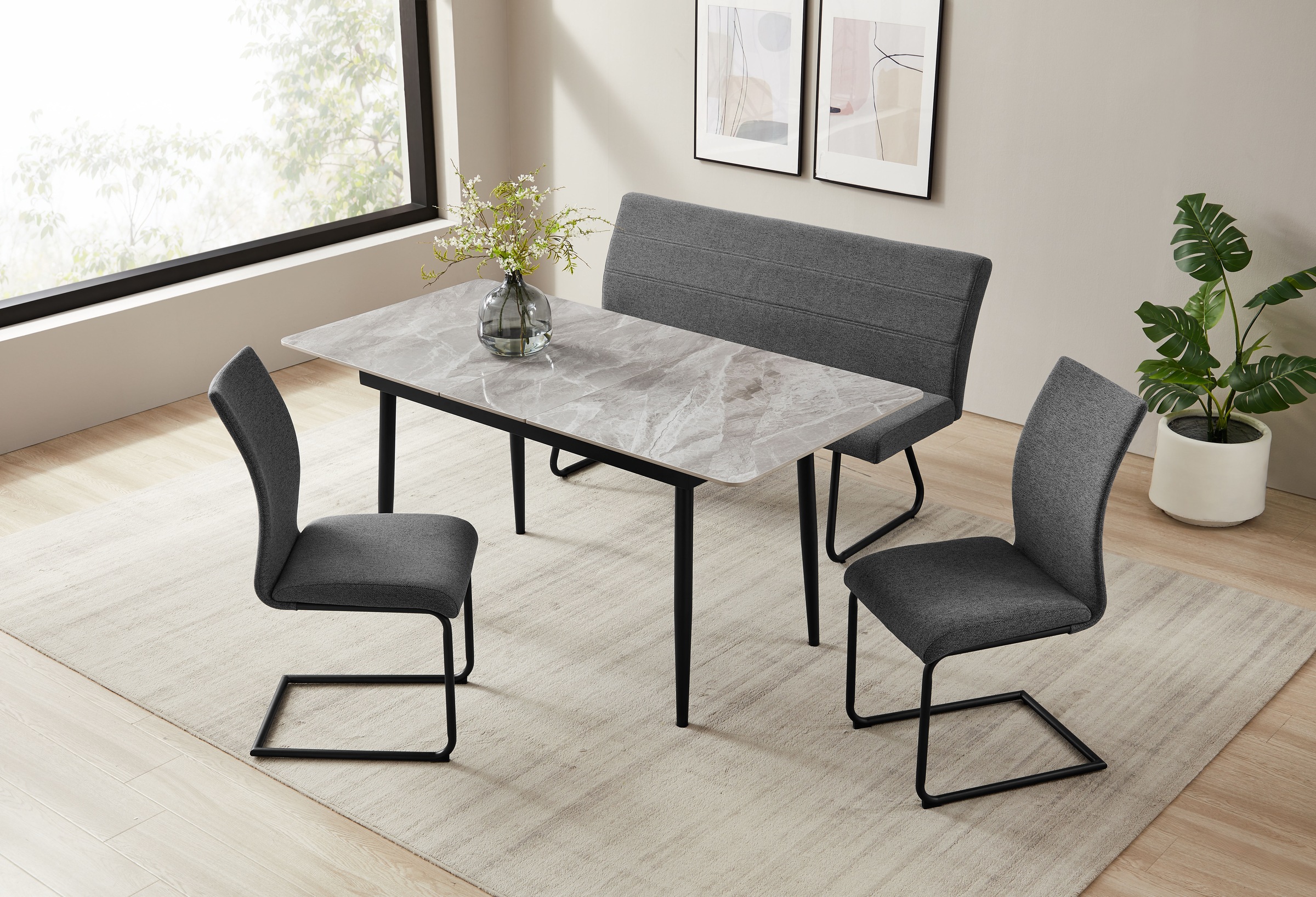 OTTO home Essgruppe "Stevian" Set, Ausziehbarer Esstisch + Bank + 2 Stühle, günstig online kaufen