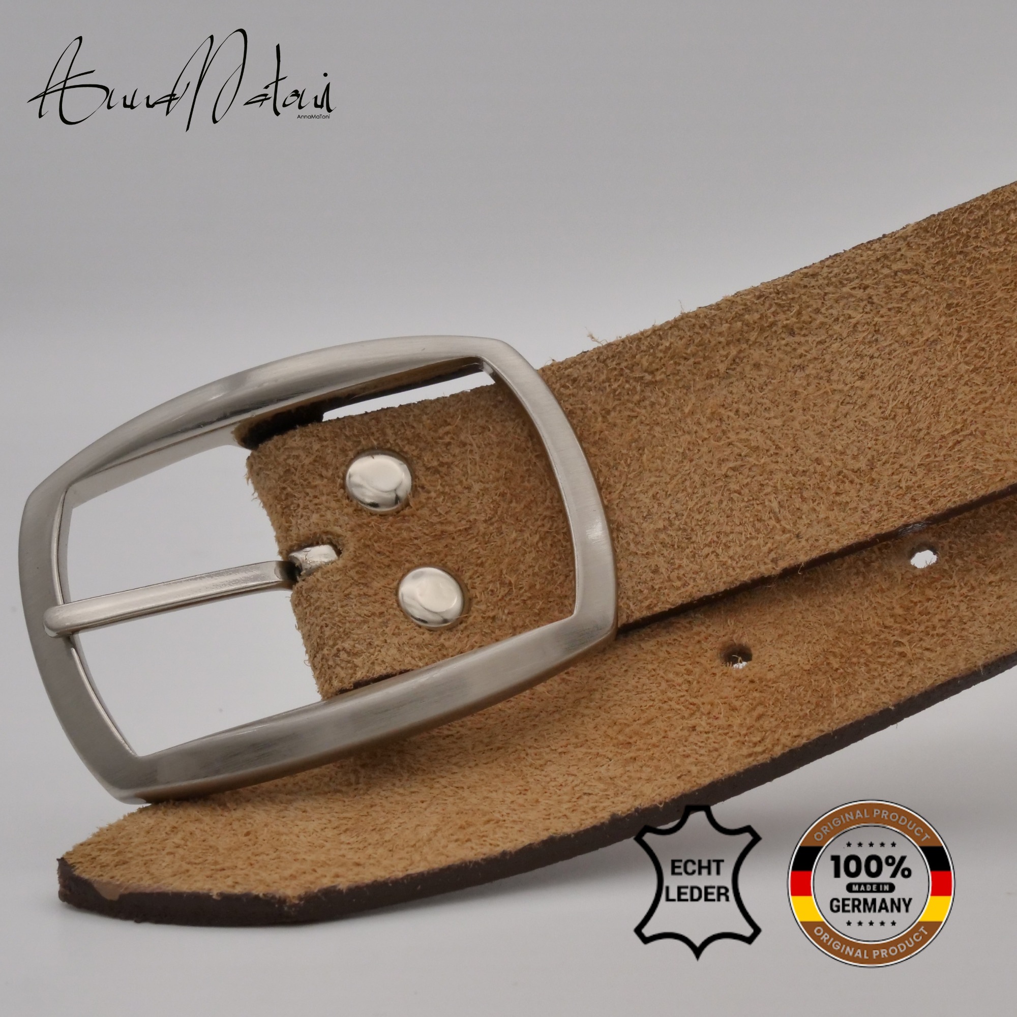 Ledergürtel ANNAMATONI "AnnaMatoni Damen Ledergürtel in hochwertigem Velour Leder 3cm", Damen, Gr. TW80 - 95cm Gesamtlänge, cognac 640, 100% Leder, Gürtel Ledergürtel 2