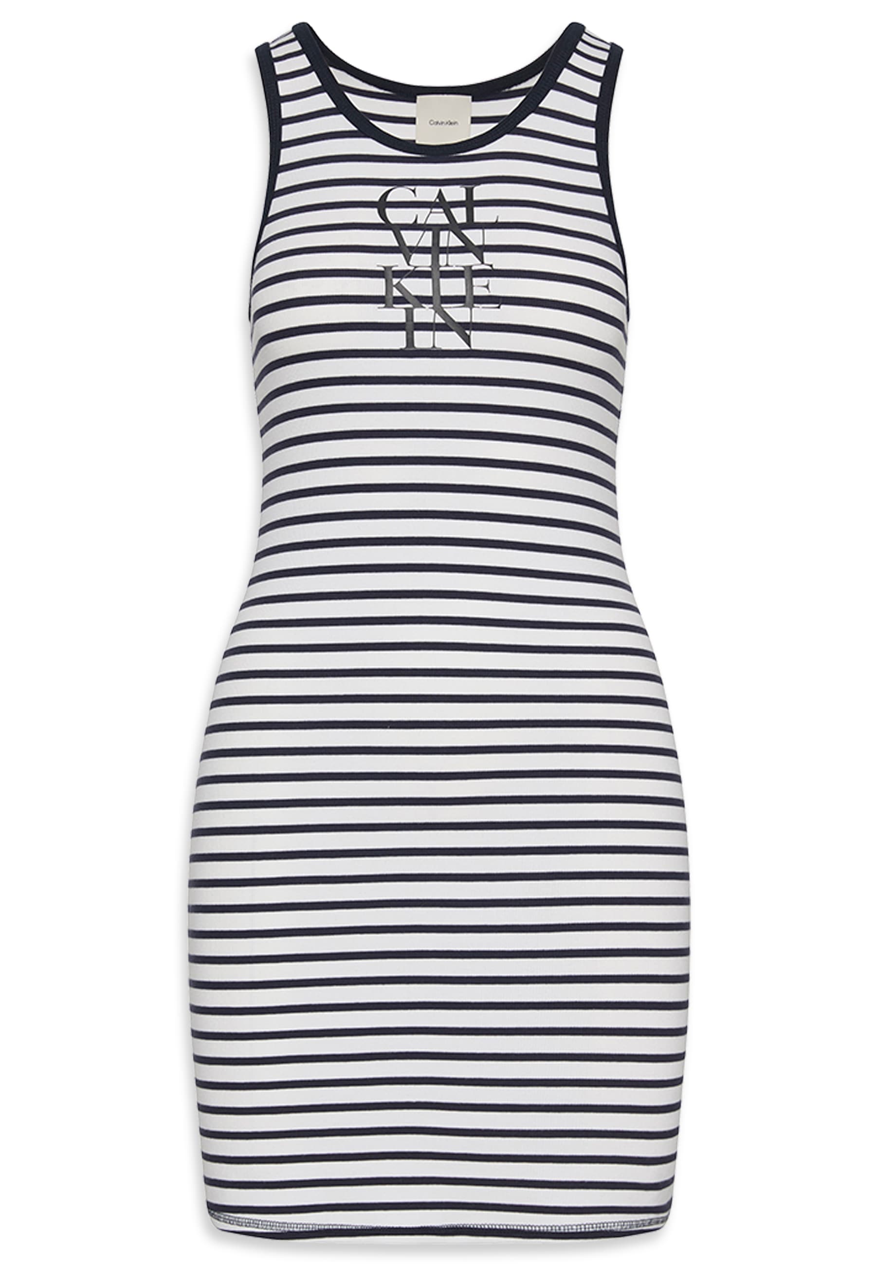 Calvin Klein Jeans Jerseykleid »COTTON RIB STRIPE SL DRESS«, Mit tiefem Rundhalsausschnitt