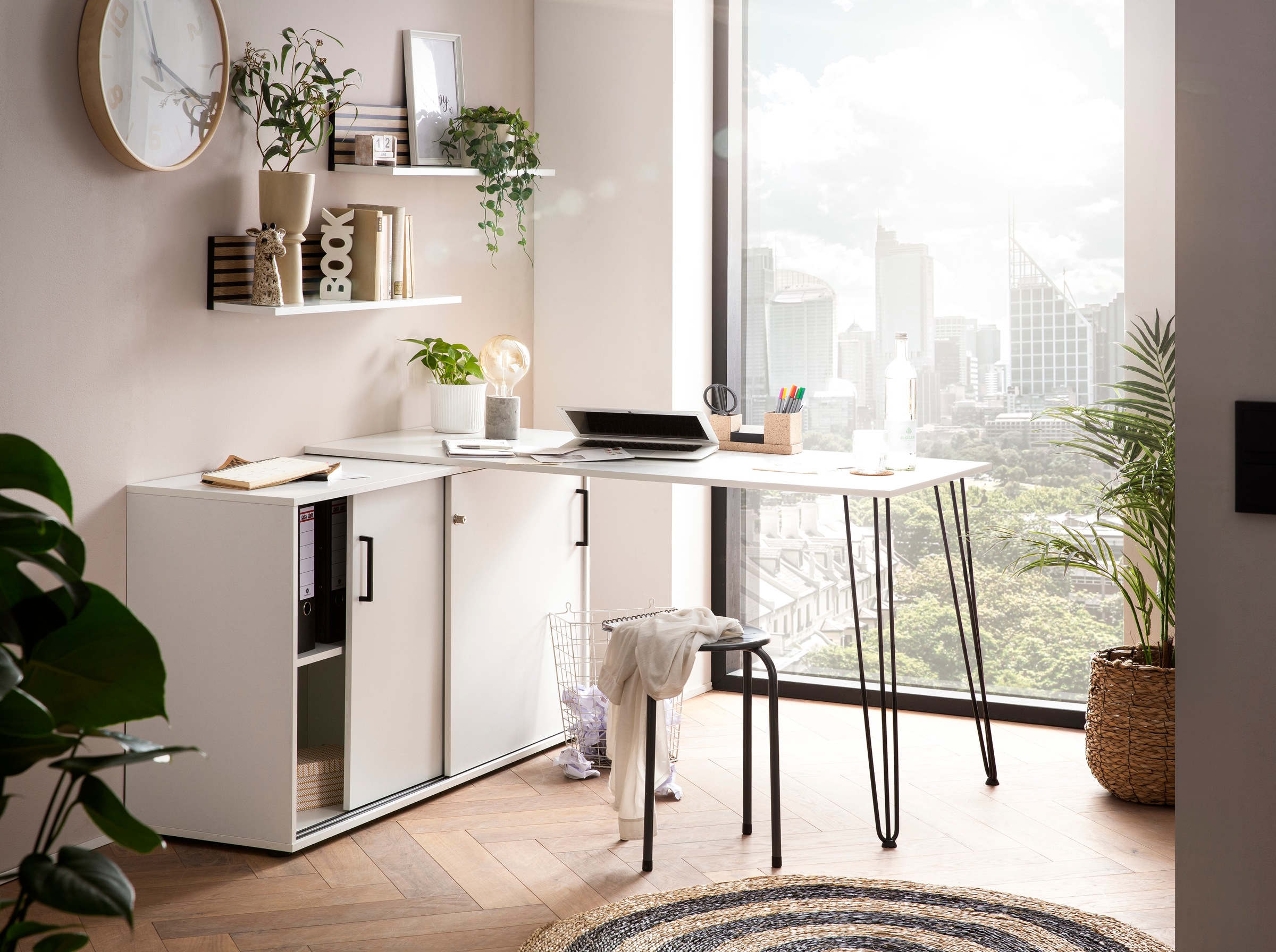 welltime Eckschreibtisch "Ekko, Breite 130 cm" Metallbeschläge, Haarnadelfü günstig online kaufen