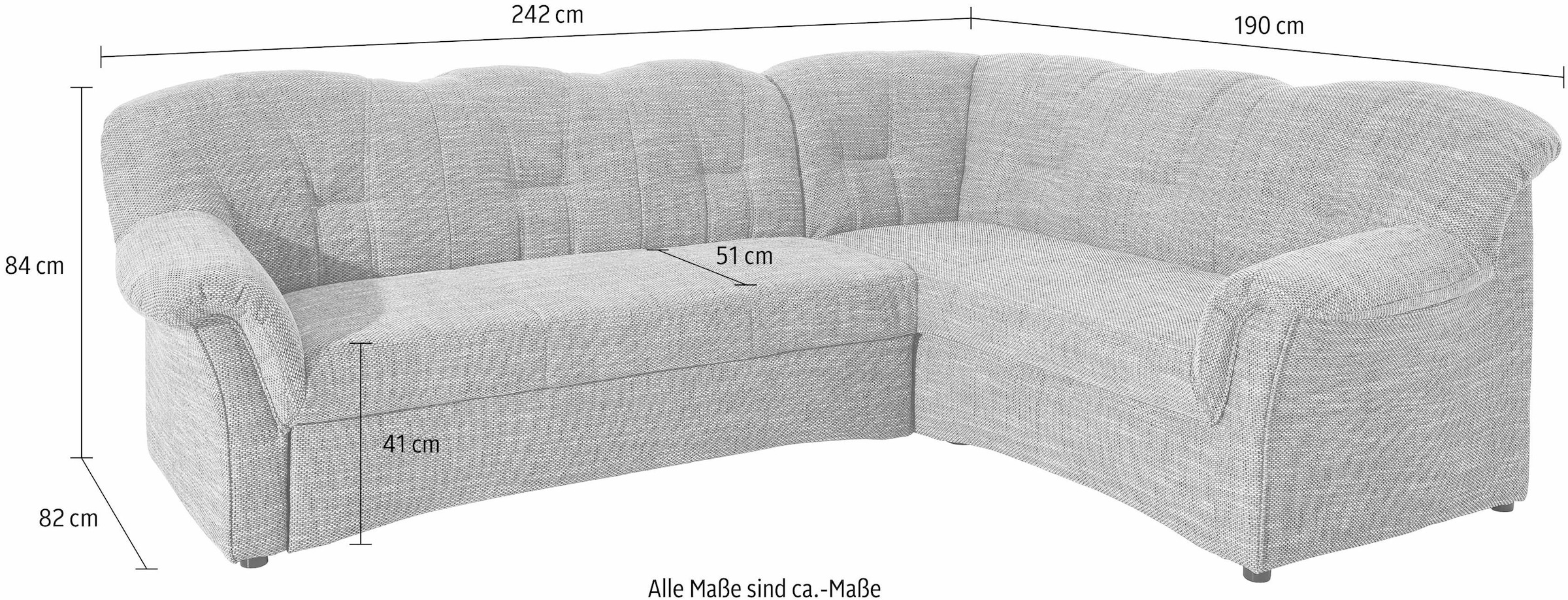 DOMO collection Ecksofa »Papenburg B/T/H: 242/190/84 cm L-Form«, wahlweise mit Bettfunktion, Langer Schenkel links oder rechts