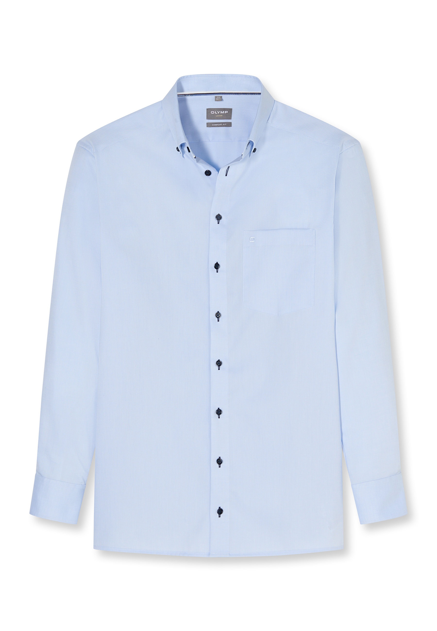 Businesshemd OLYMP "OLYMP Luxor, comfort fit, Button-down", Herren, Gr. 42, Normaler Arm, hellblau, 100% Baumwolle, Hemden