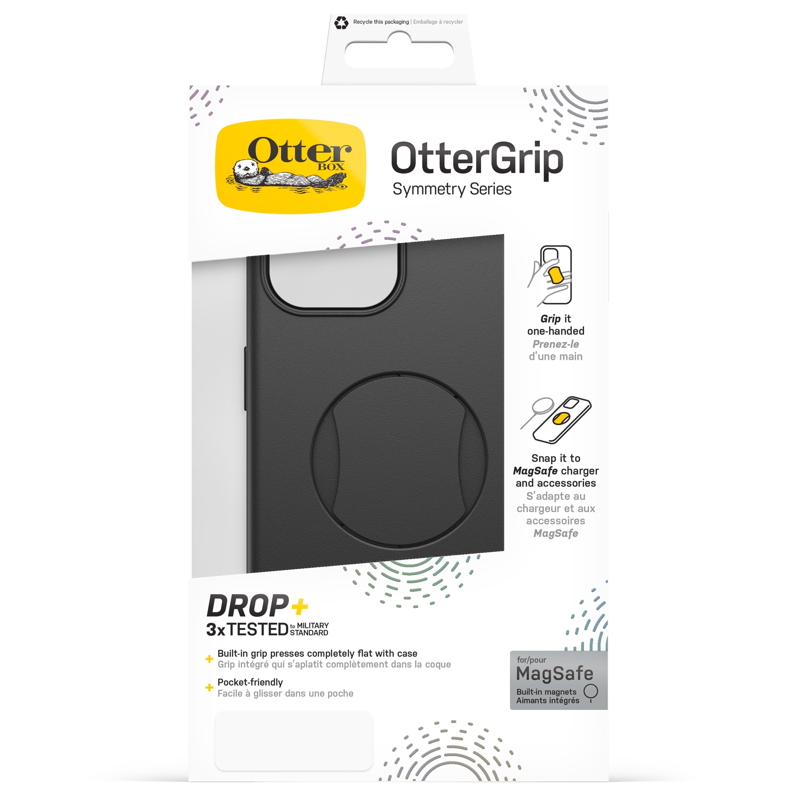 Otterbox Backcover »OtterGrip Symmetry Hülle für Apple iPhone 15 für MagSafe«, Apple iPhone 15, Sturzsichere, schützende Hülle mit eingebautem Griff, 3x getestet