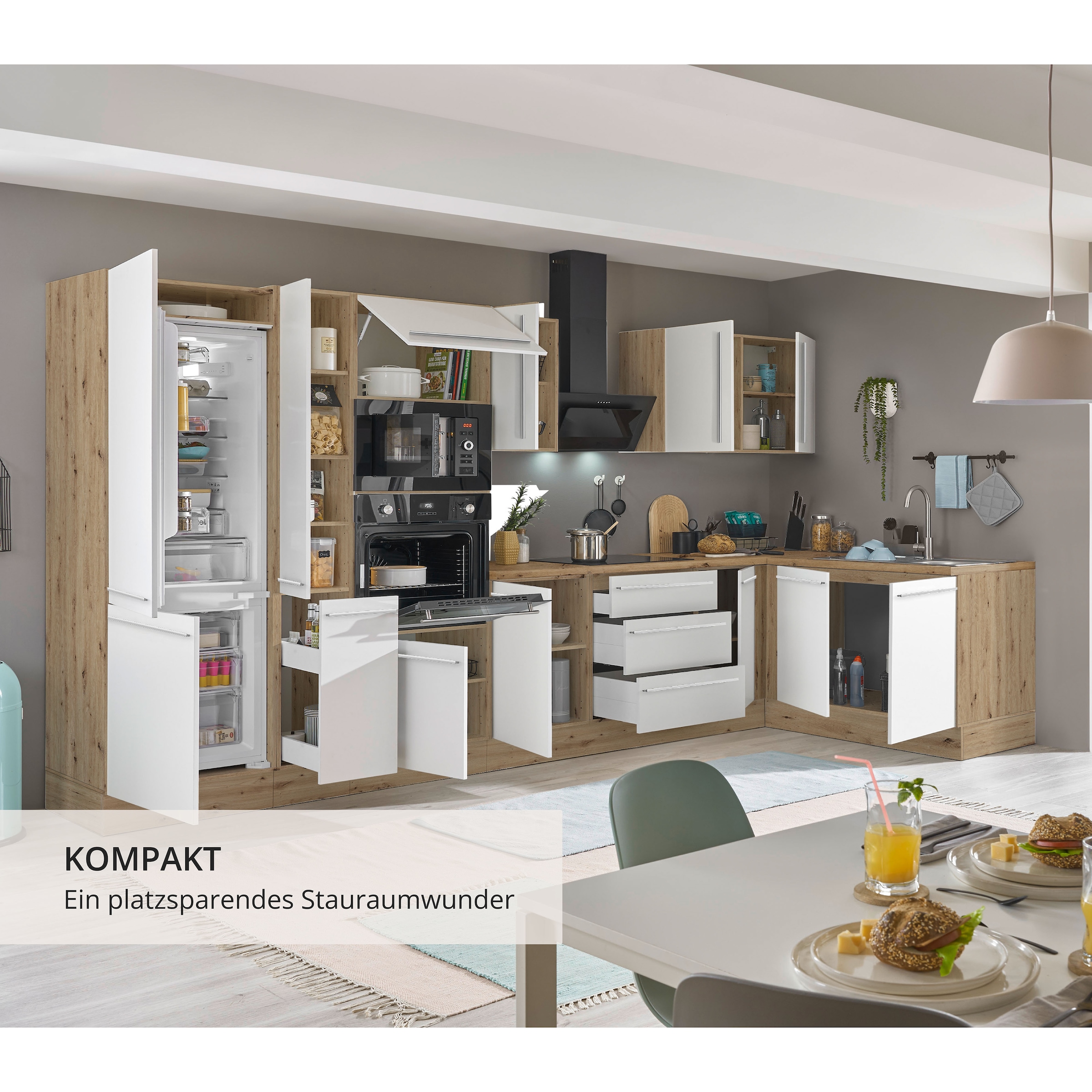 KOCHSTATION Winkelküche »Florida, Stellbreite 360x165 cm« wahlweise mit E-Geräten, mit Softclose für Türen und Schubkästen